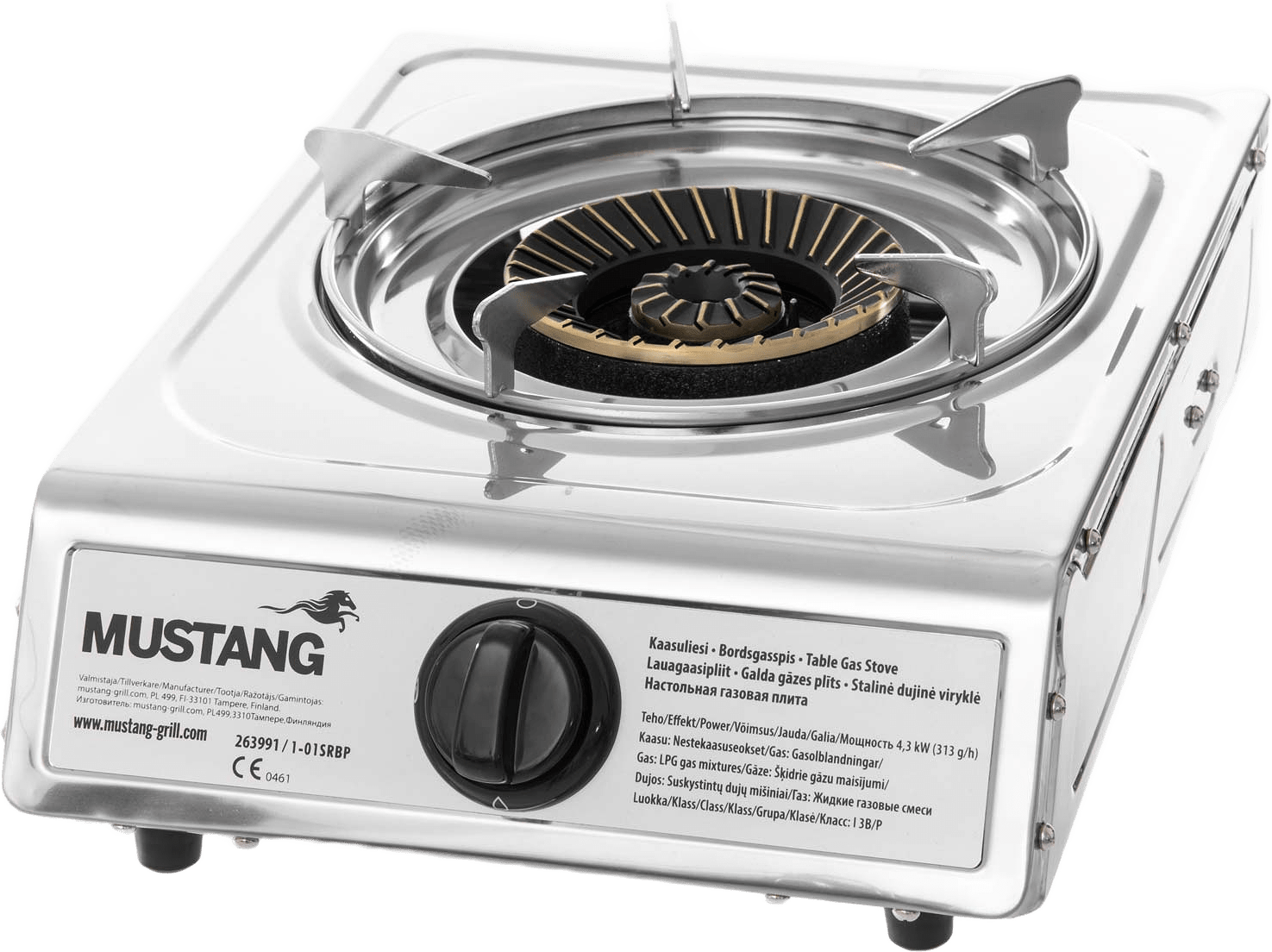 Gasolkök 1-brännare, från Mustang, i färgen silver.