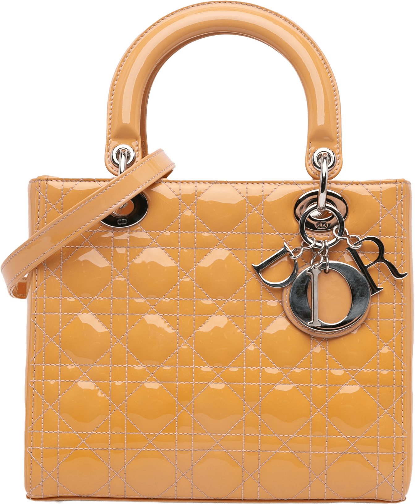 Dior Medium Patent Cannage Lady Dior, från Luxclusif, i färgen caramel.