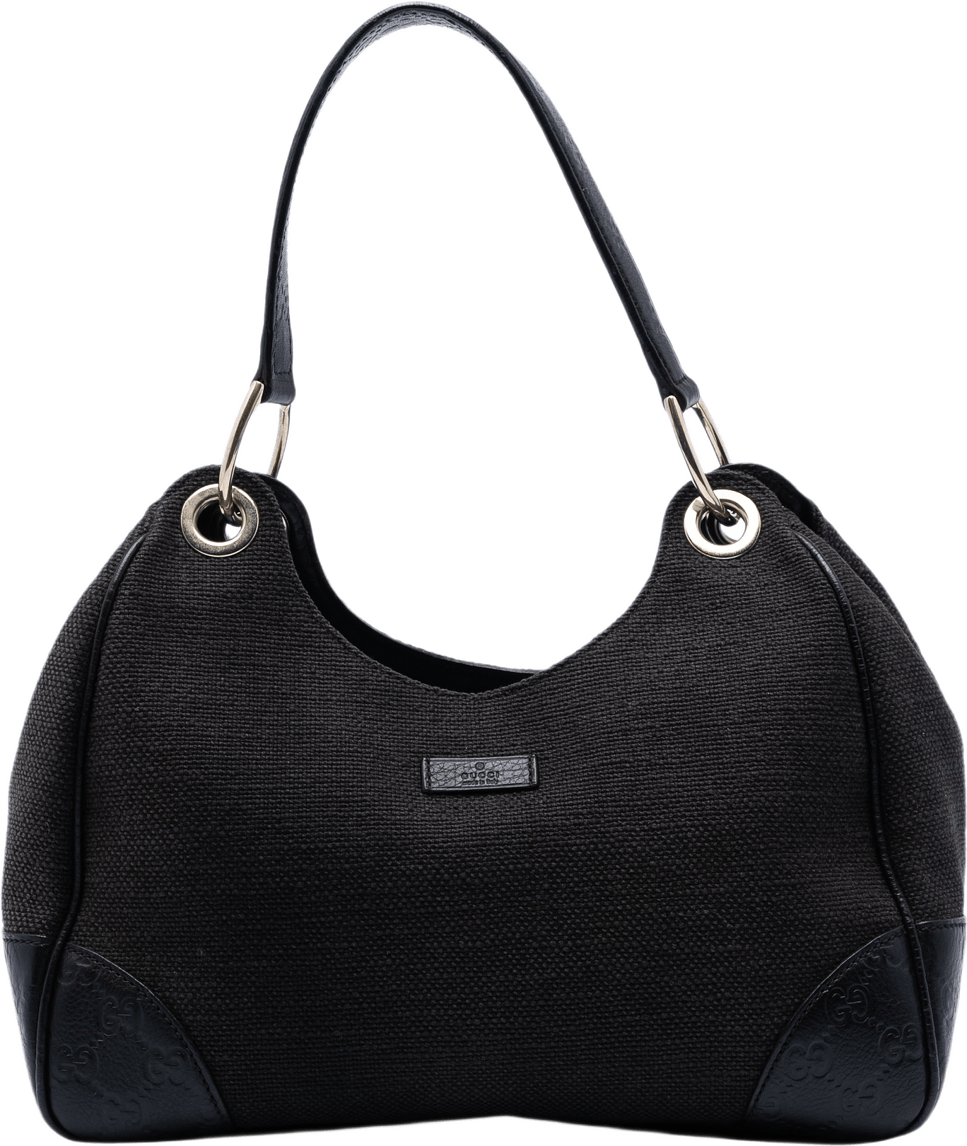 Gucci Guccissima Trimmed Canvas Colbert Shoulder Bag, från Luxclusif, i färgen charcoal.