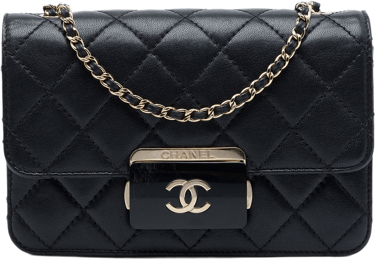 Chanel Mini Sheepskin Beauty Lock Flap, från Luxclusif, i färgen svart.