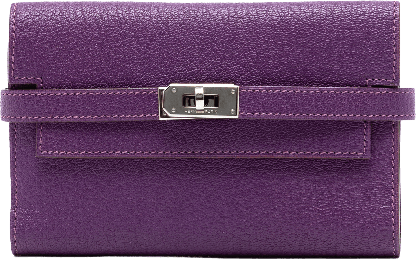 Hermès Medium Chevre Mysore Kelly Wallet, från Luxclusif, i färgen dark purple.