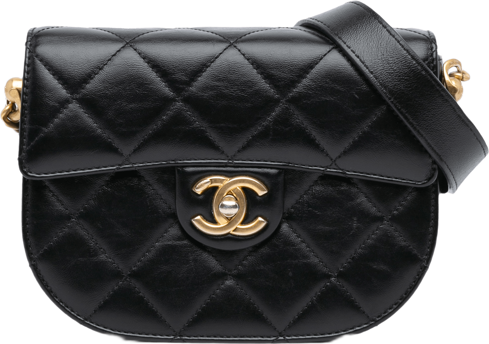 Chanel Cc Quilted Calfskin Round Moon Messenger Flap, från Luxclusif, i färgen black.