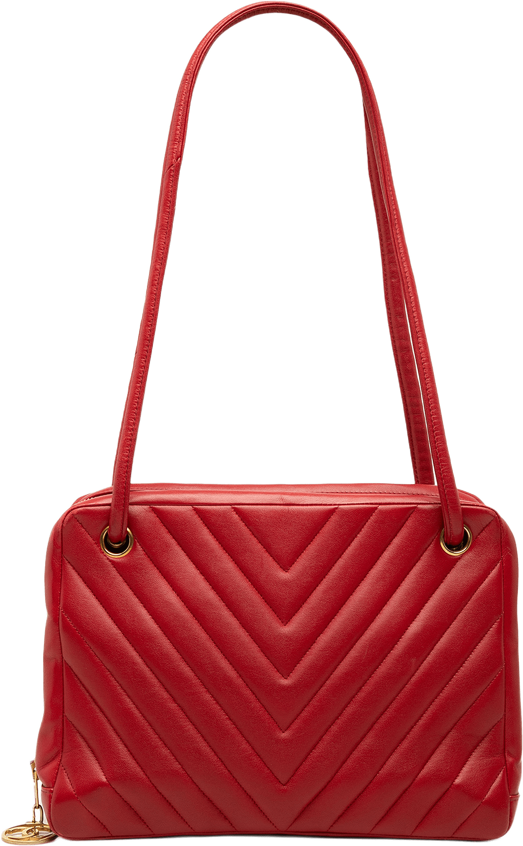 Chanel Cc Chevron Lambskin Shoulder Bag, från Luxclusif, i färgen röd.
