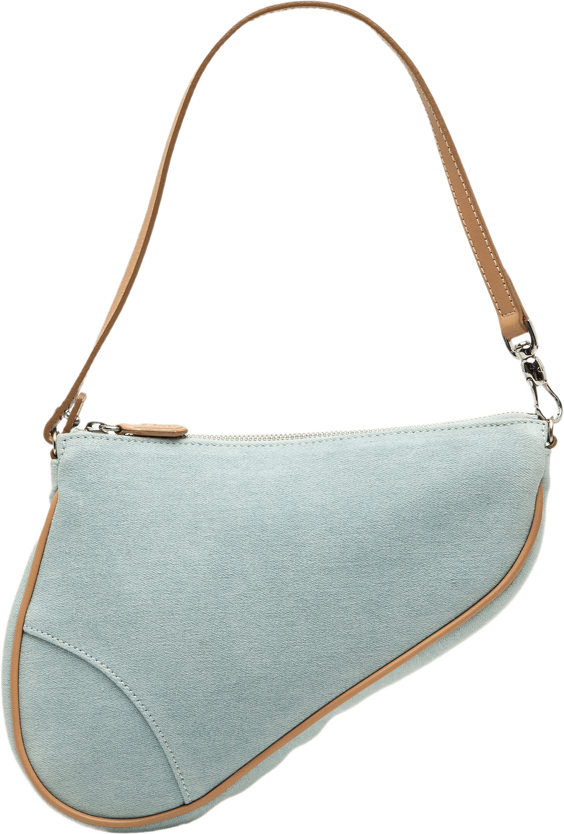 Dior Mini Denim Saddle Pochette, från Luxclusif, i färgen light blue.