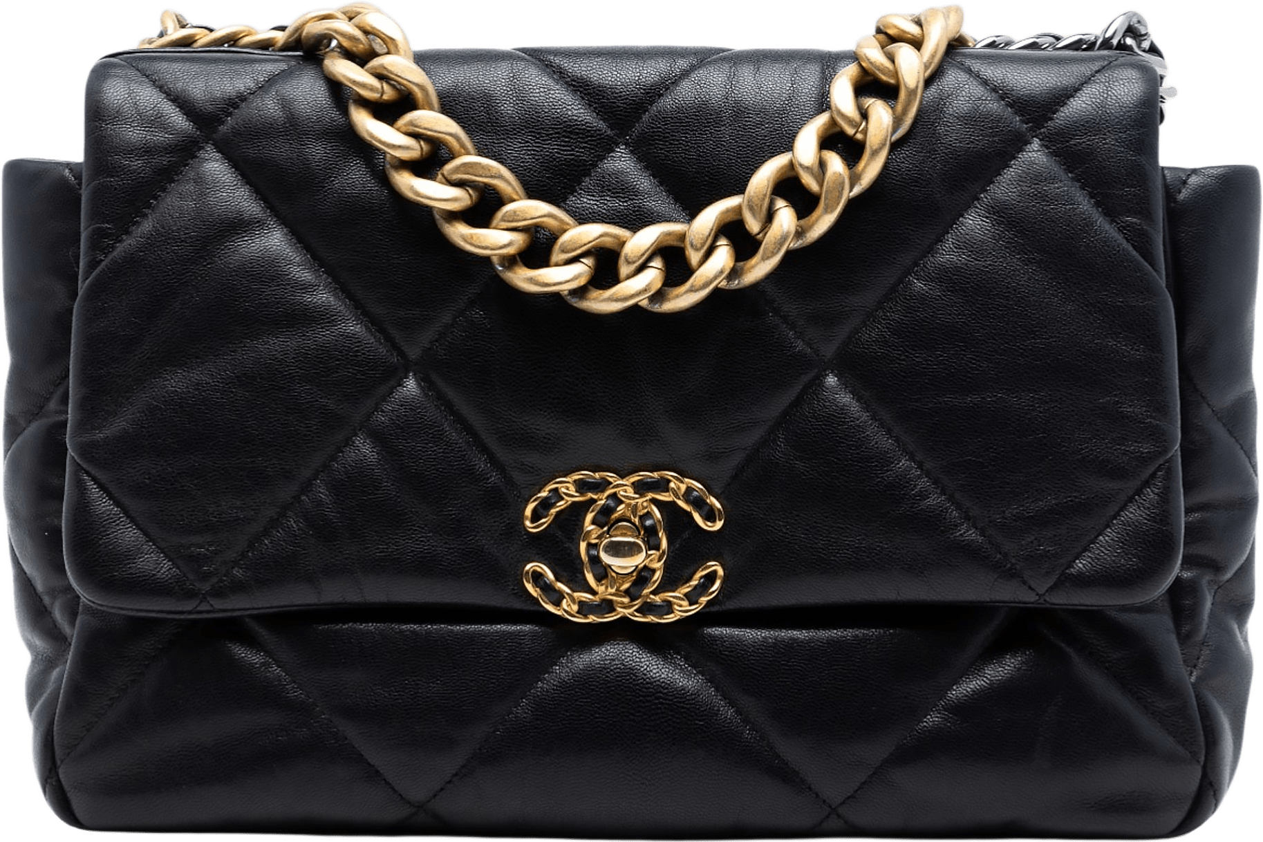 Chanel Large Lambskin 19 Flap, från Luxclusif, i färgen black.