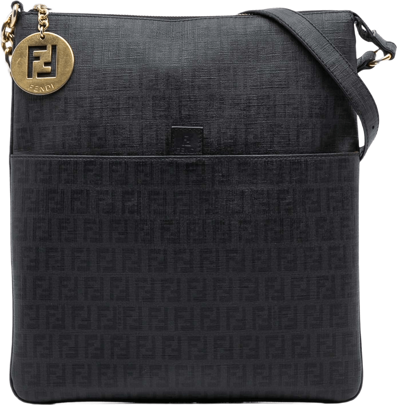 Fendi Zucchino Coated Canvas Charm Zip Crossbody, från Luxclusif, i färgen black.