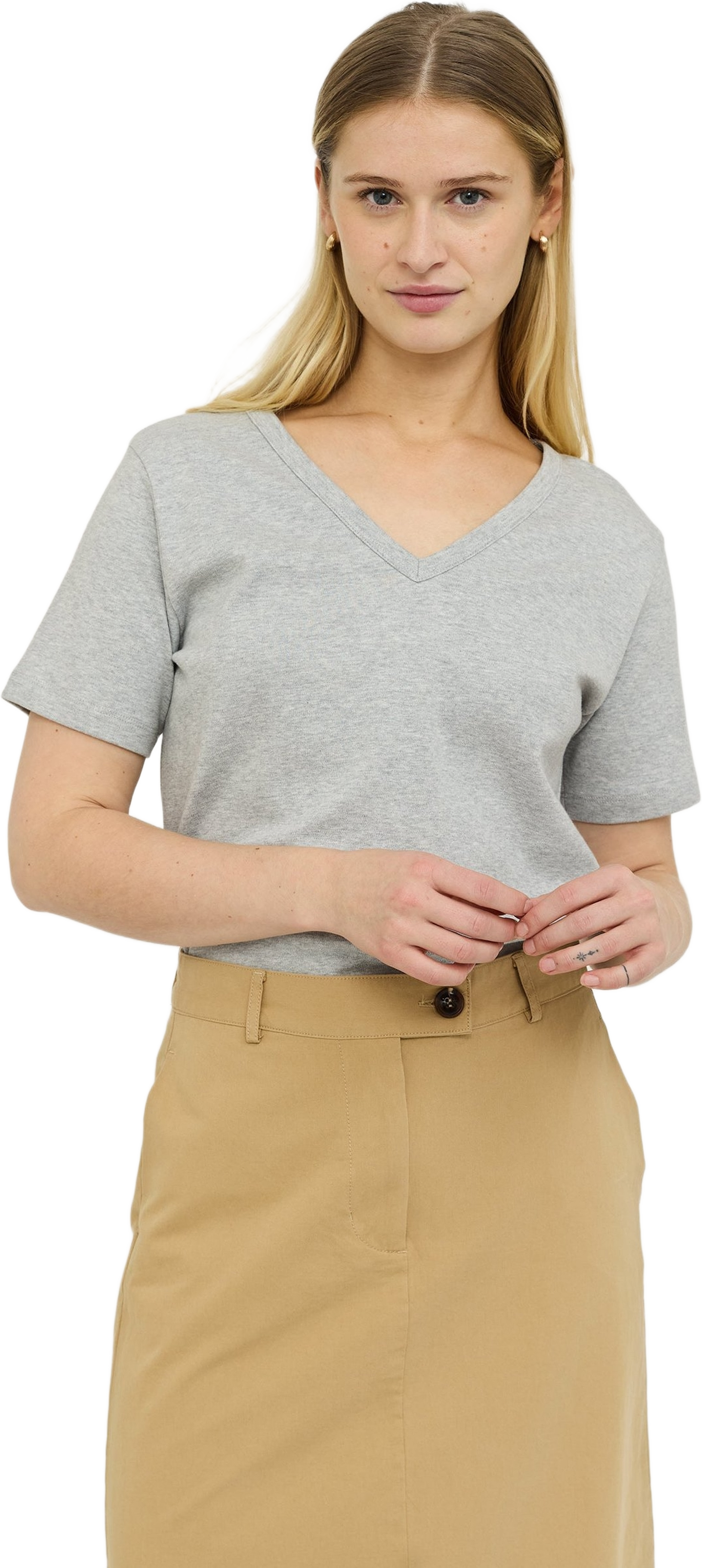 Srbella V-neck T-shirt Gots - Grey Melange, från Soft Rebels, i färgen grey melange.