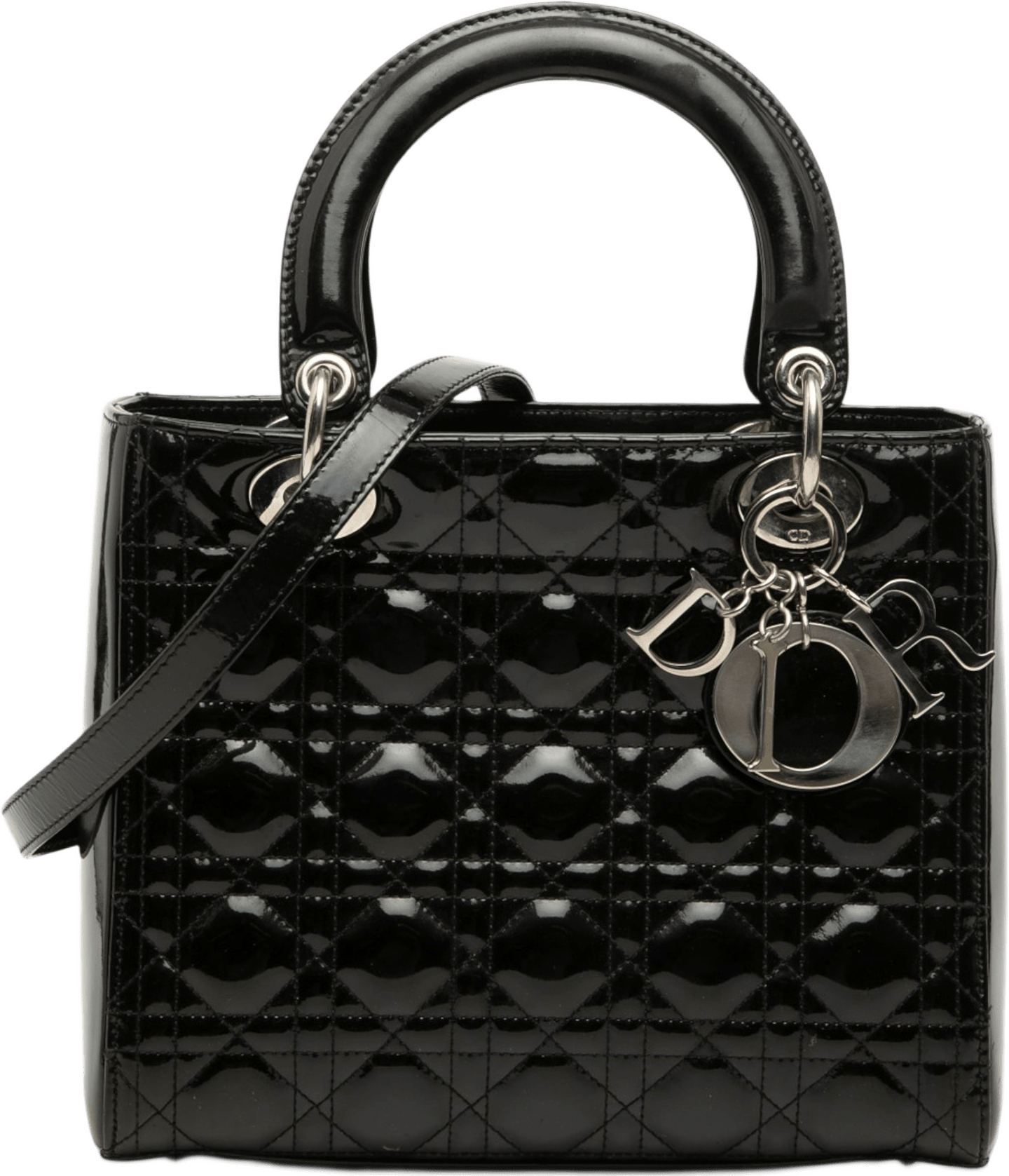 Dior Medium Patent Cannage Lady Dior, från Luxclusif, i färgen svart.