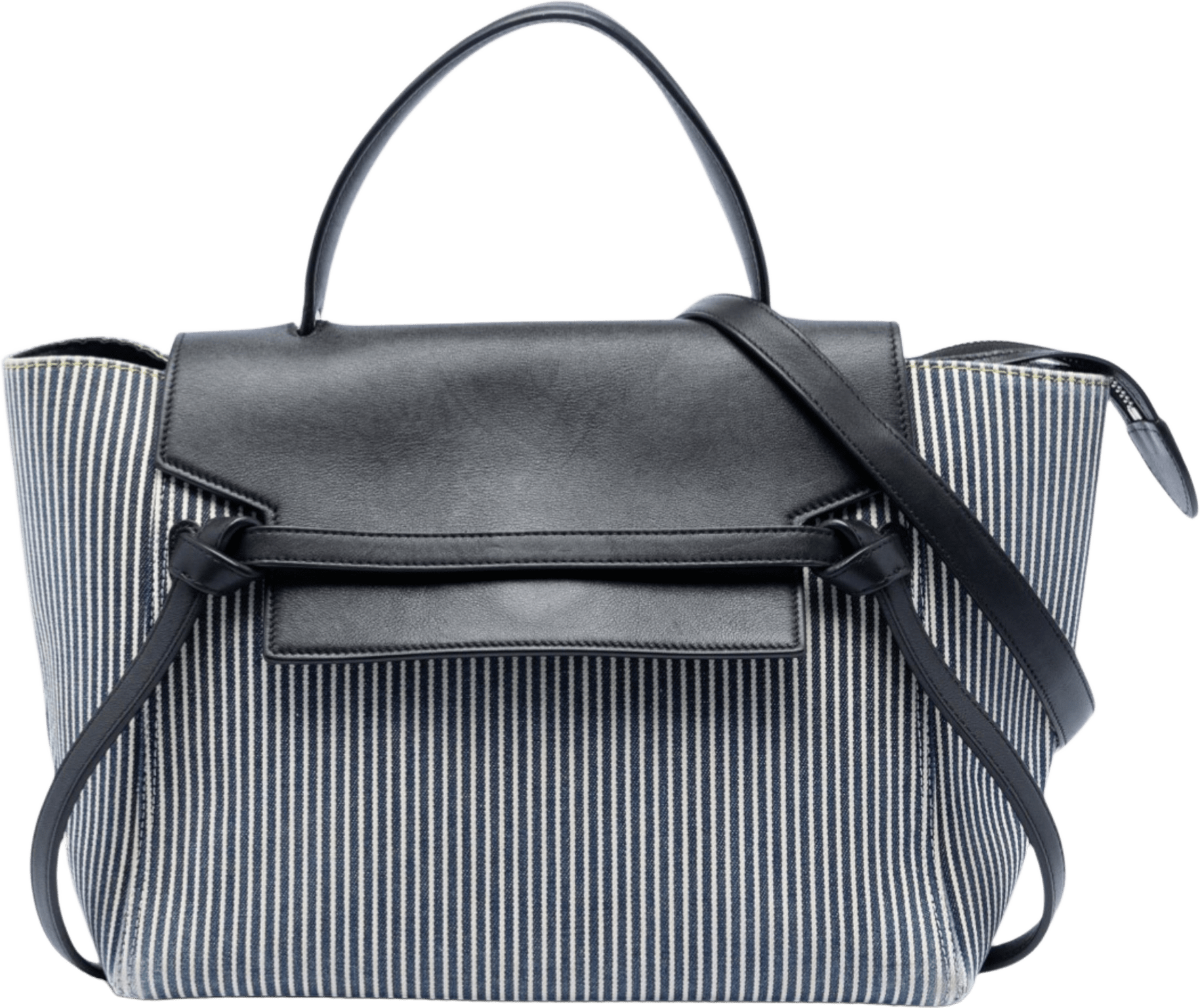 Celine Mini Striped Canvas And Leather Belt Bag, från Luxclusif, i färgen dark blue.