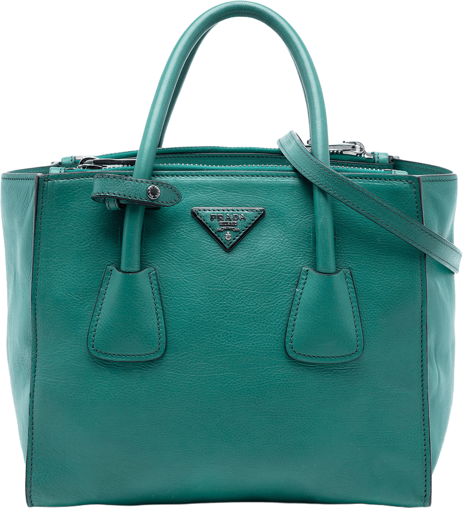 Prada Glace Calf Twin Pocket Double Handle Satchel, från Luxclusif, i färgen green.