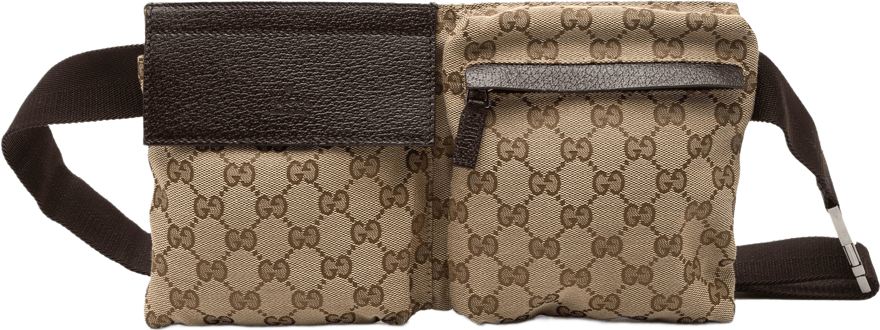 Gucci Gg Canvas Double Pocket Belt Bag, från Luxclusif, i färgen beige.