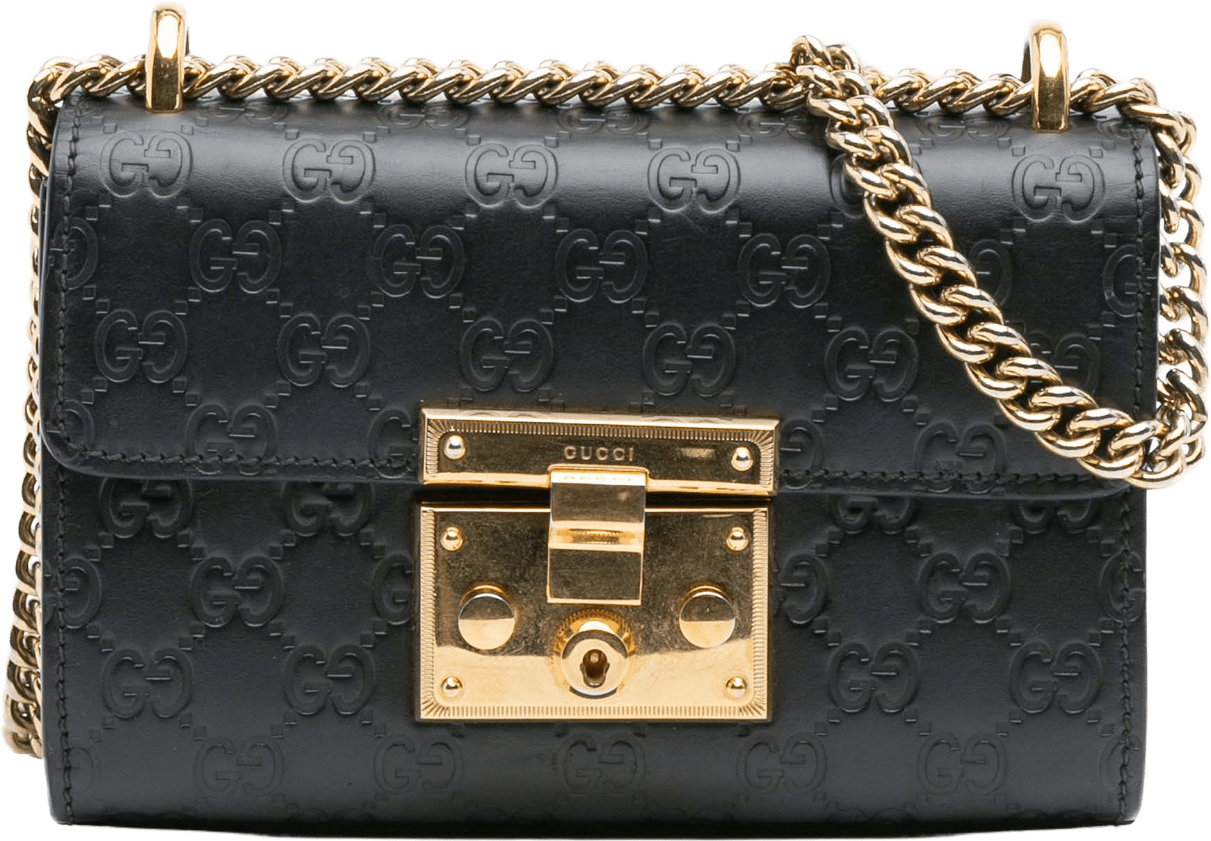 Gucci Small Guccissima Padlock Crossbody, från Luxclusif, i färgen black.