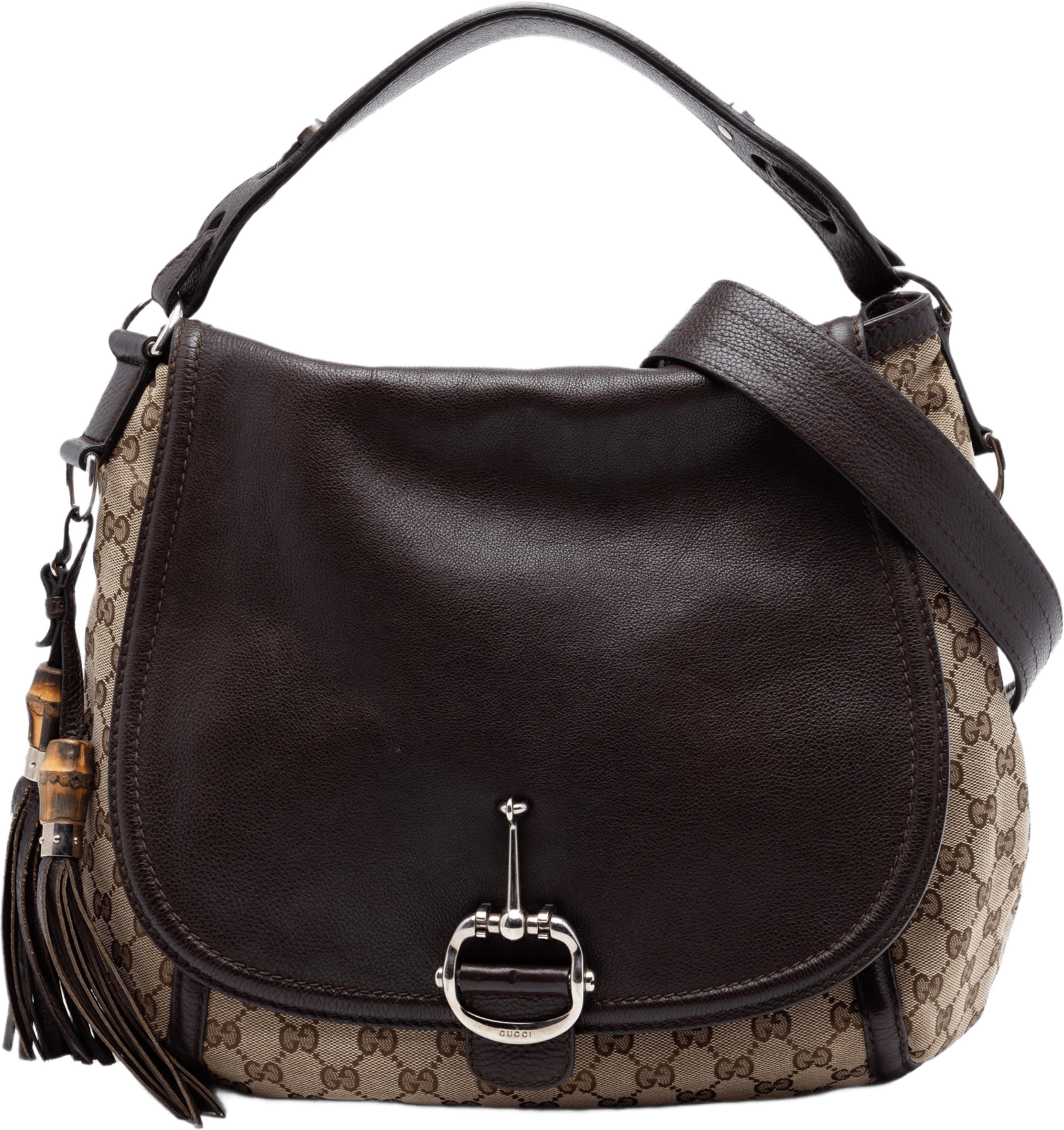 Gucci Large Gg Canvas Techno Horsebit Satchel, från Luxclusif, i färgen beige.