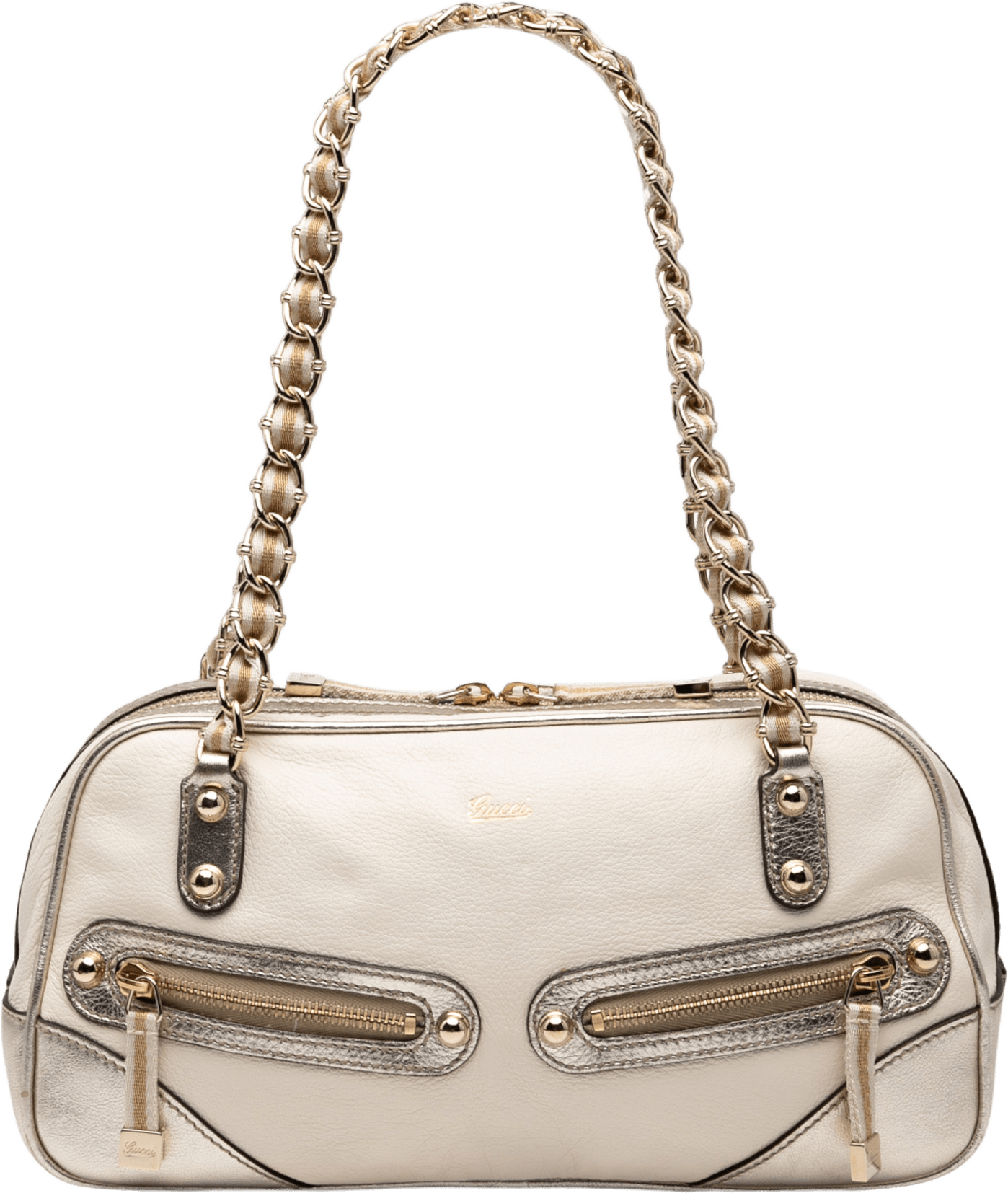 Gucci Small Leather Web Capri Shoulder Bag, från Luxclusif, i färgen white.