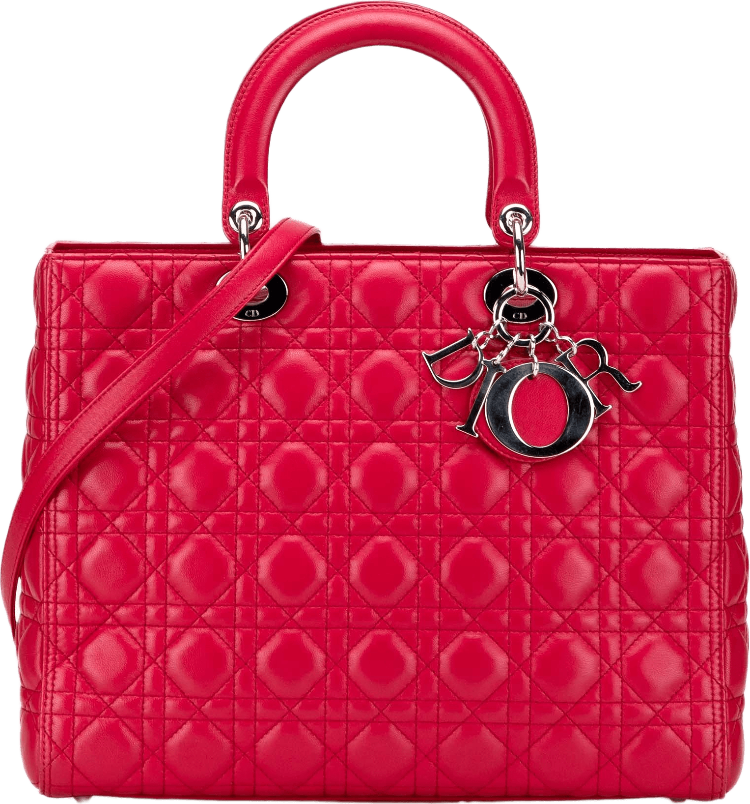 Dior Large Lambskin Cannage Lady Dior, från Luxclusif, i färgen red.