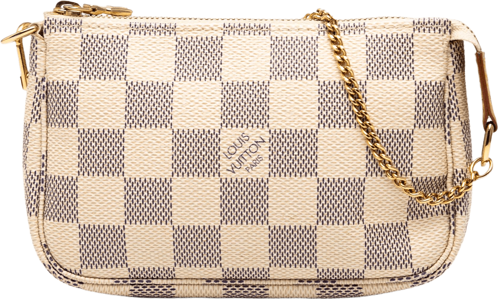 Louis Vuitton Damier Azur Mini Pochette Accessoires, från Luxclusif, i färgen white.