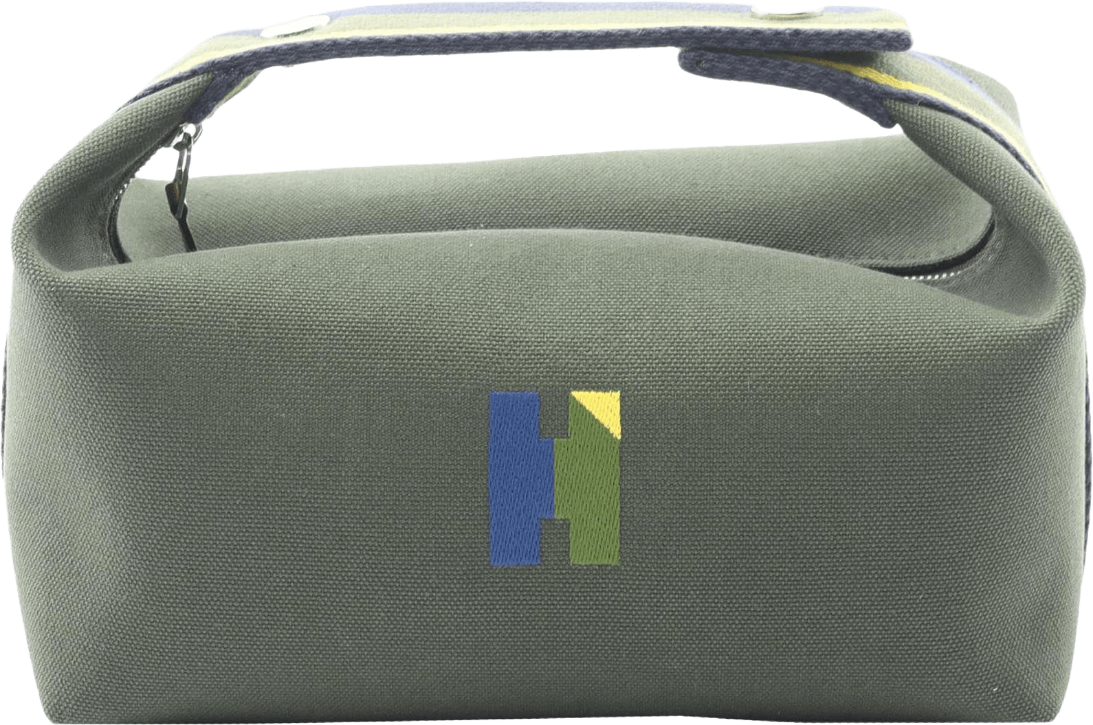 Hermès Small Toile Bride A Brac H Pavillon Case, från Luxclusif, i färgen olive green.