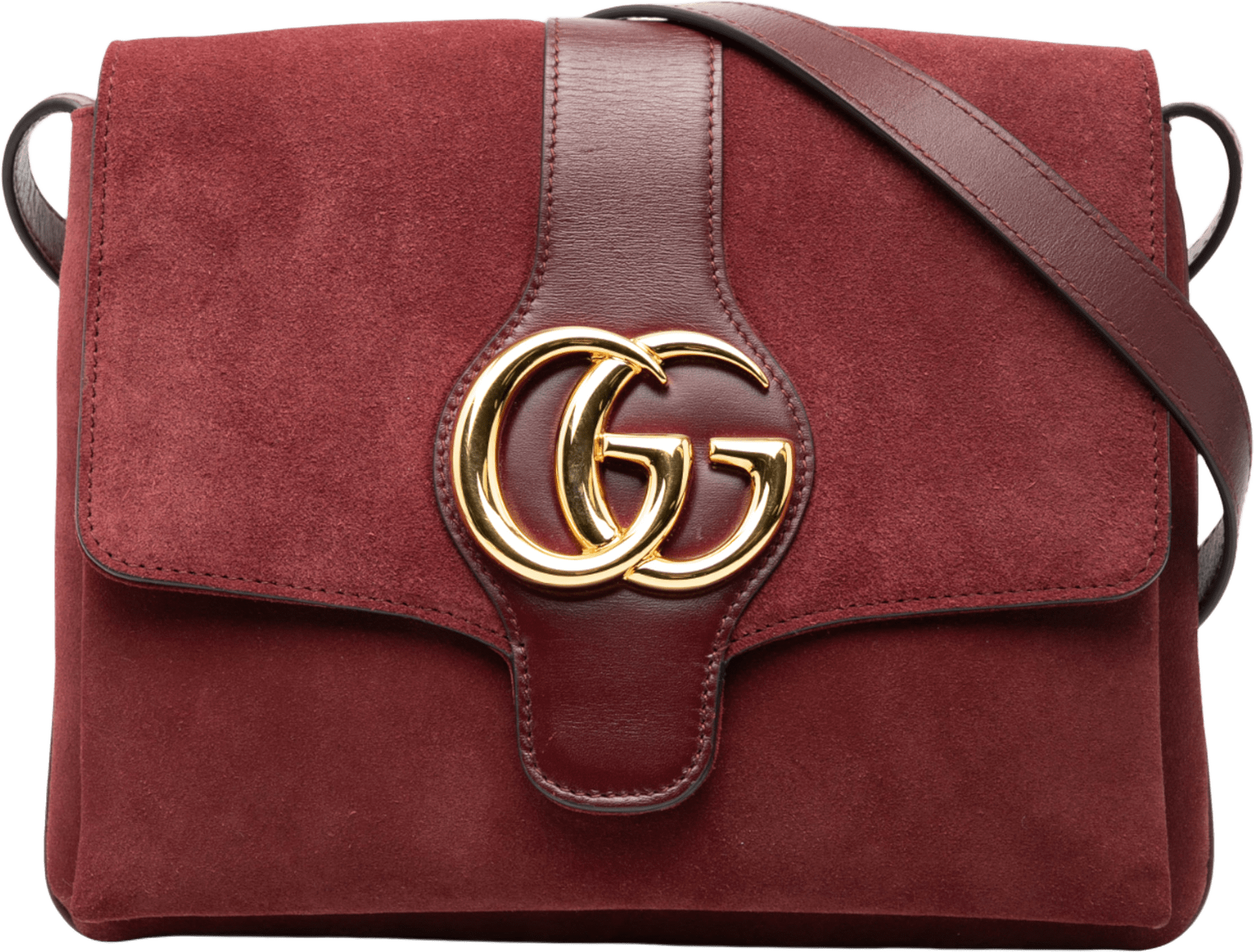 Gucci Medium Suede Arli Crossbody, från Luxclusif, i färgen burgundy.