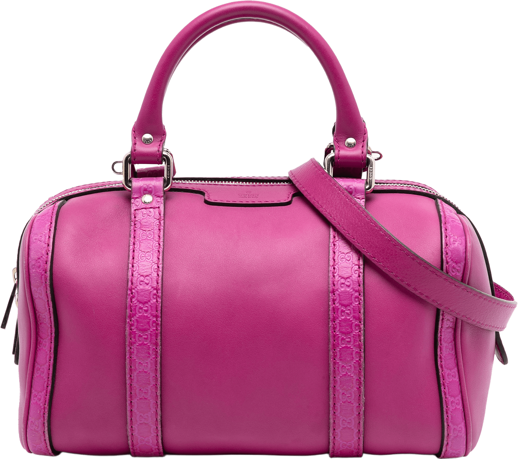 Gucci Small Microguccissima Trimmed Leather Joy Boston Bag, från Luxclusif, i färgen hot pink.