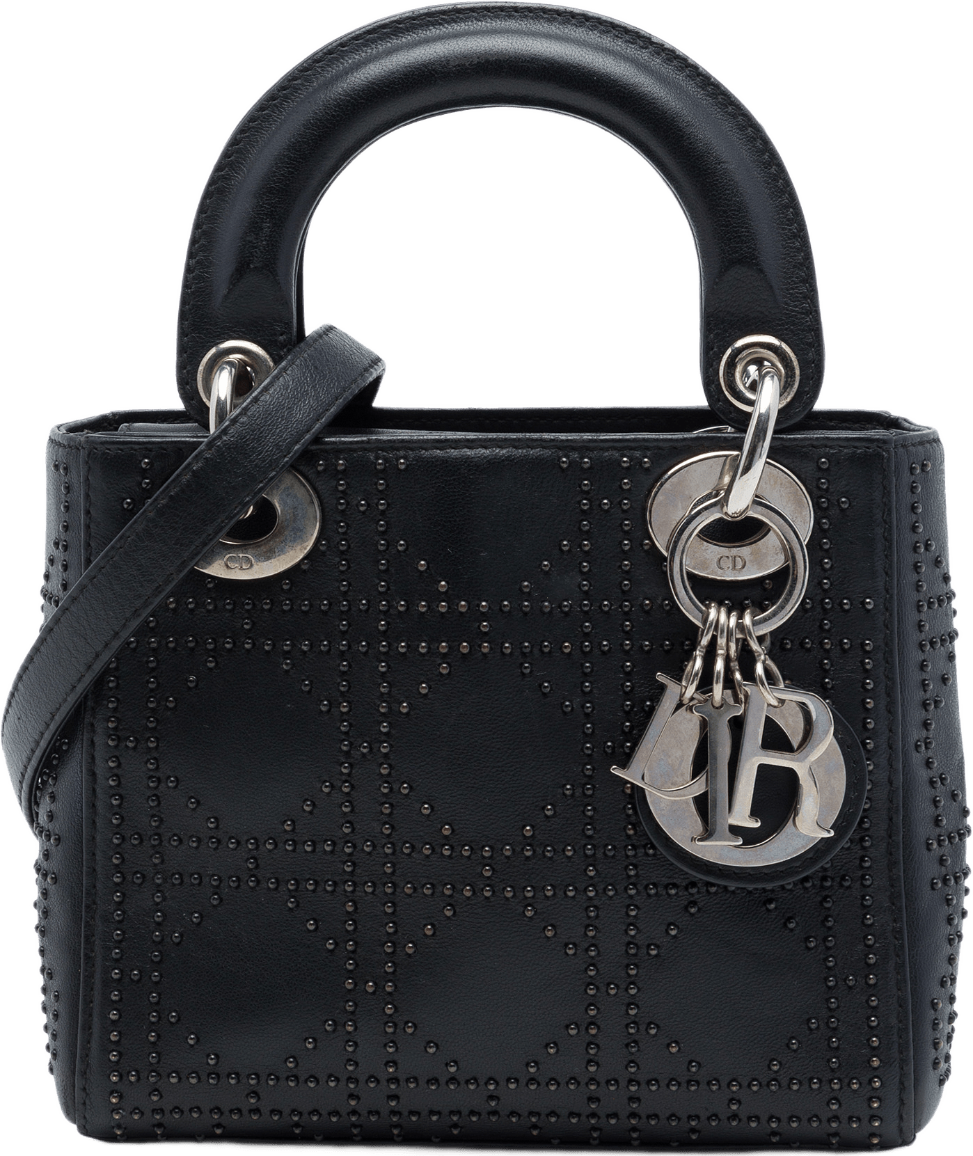 Dior Mini Calfskin Cannage Studded Lady Dior, från Luxclusif, i färgen svart.