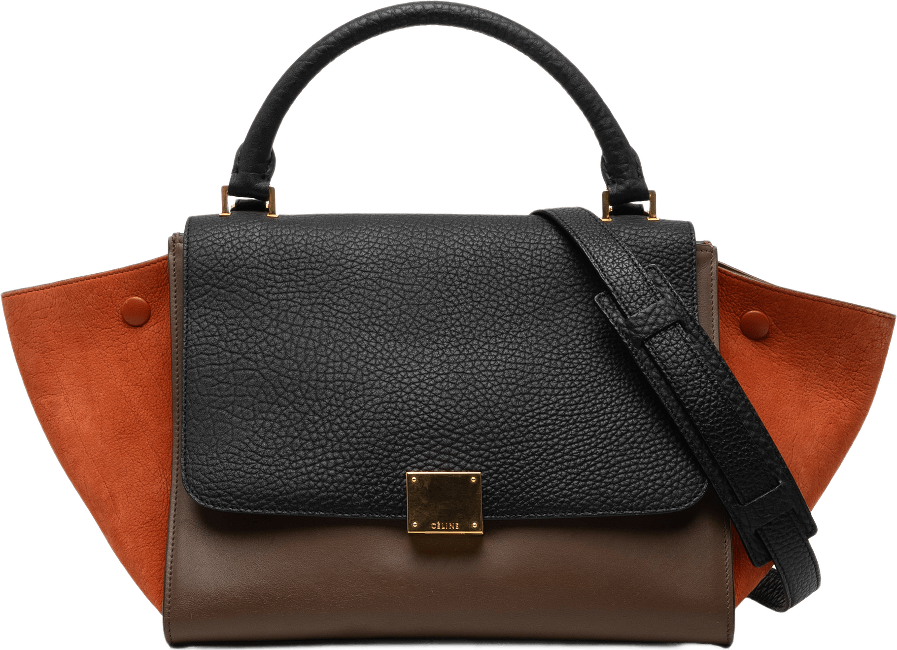 Celine Small Tricolor Leather Trapeze Satchel, från Luxclusif, i färgen brun.