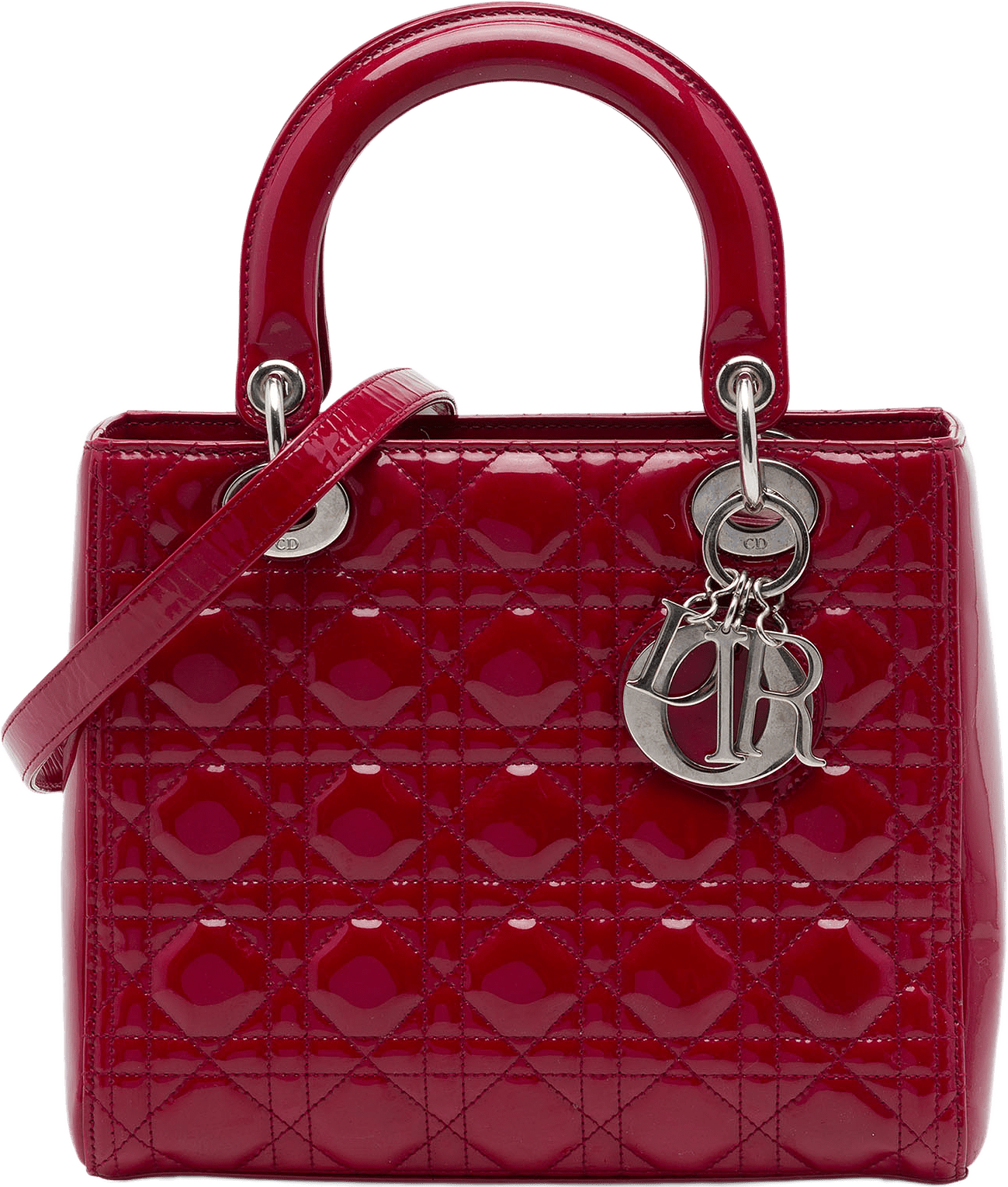 Dior Medium Patent Cannage Lady Dior, från Luxclusif, i färgen röd.