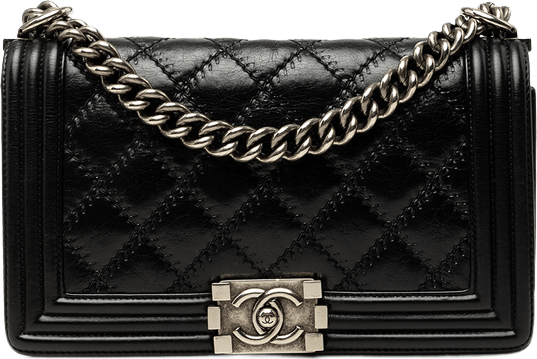 Chanel Old Medium Quilted Lambskin Double Stitch Boy Flap, från Luxclusif, i färgen svart.