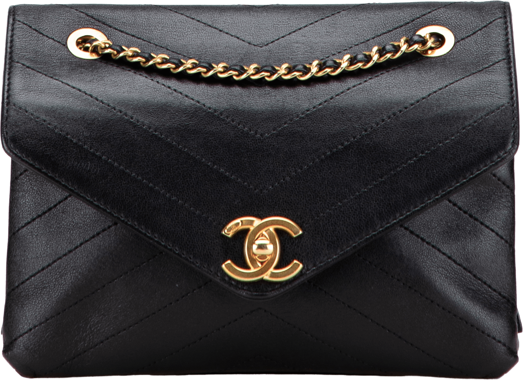 Chanel Small Chevron Lambskin Stitched Envelope Flap, från Luxclusif, i färgen black.