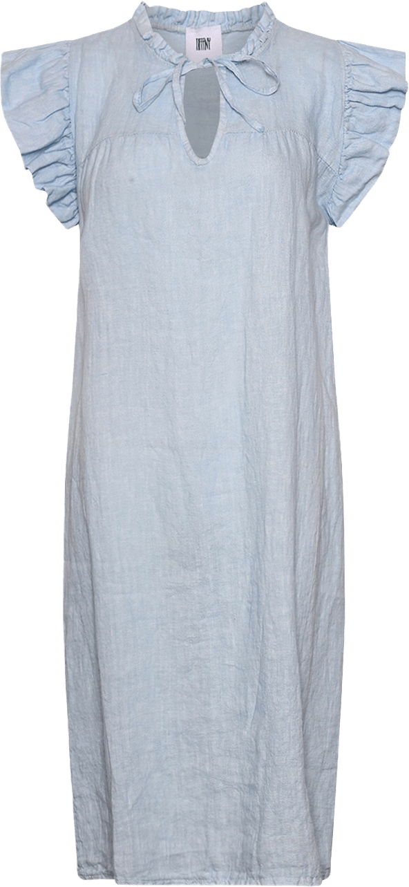 Etta, Frill Dress, Linen - Light Blue