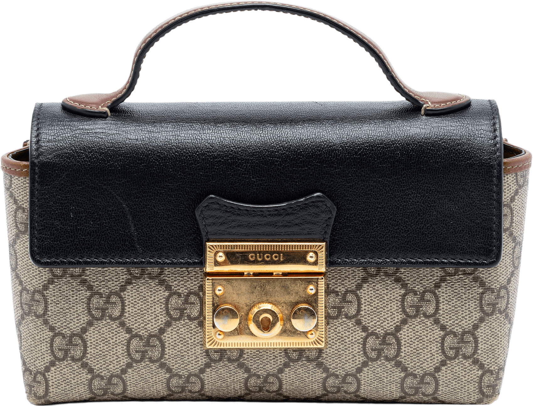 Gucci Mini Gg Supreme Padlock Satchel, från Luxclusif, i färgen beige.