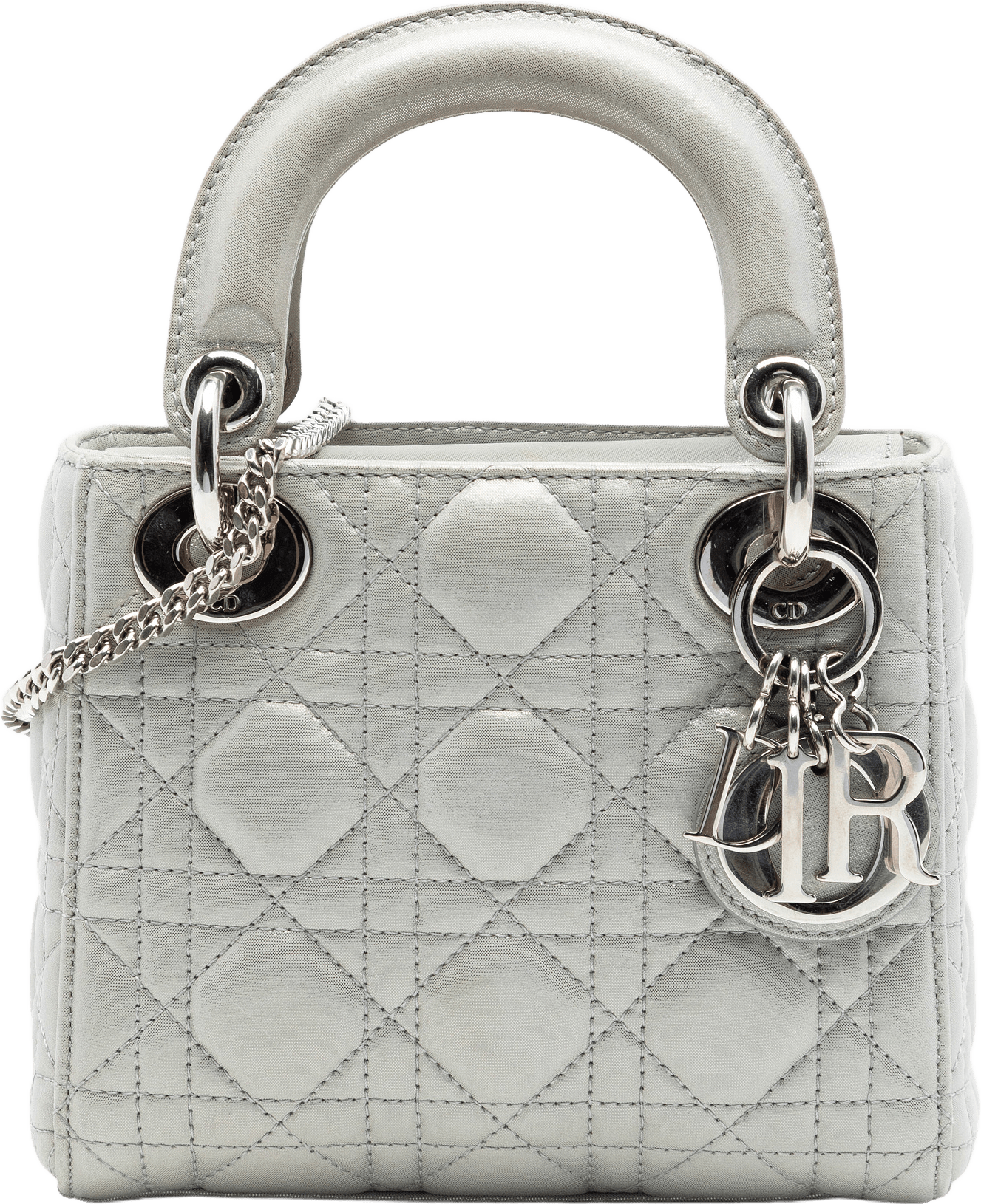 Dior Mini Iridescent Lambskin Cannage Lady Dior, från Luxclusif, i färgen silver.