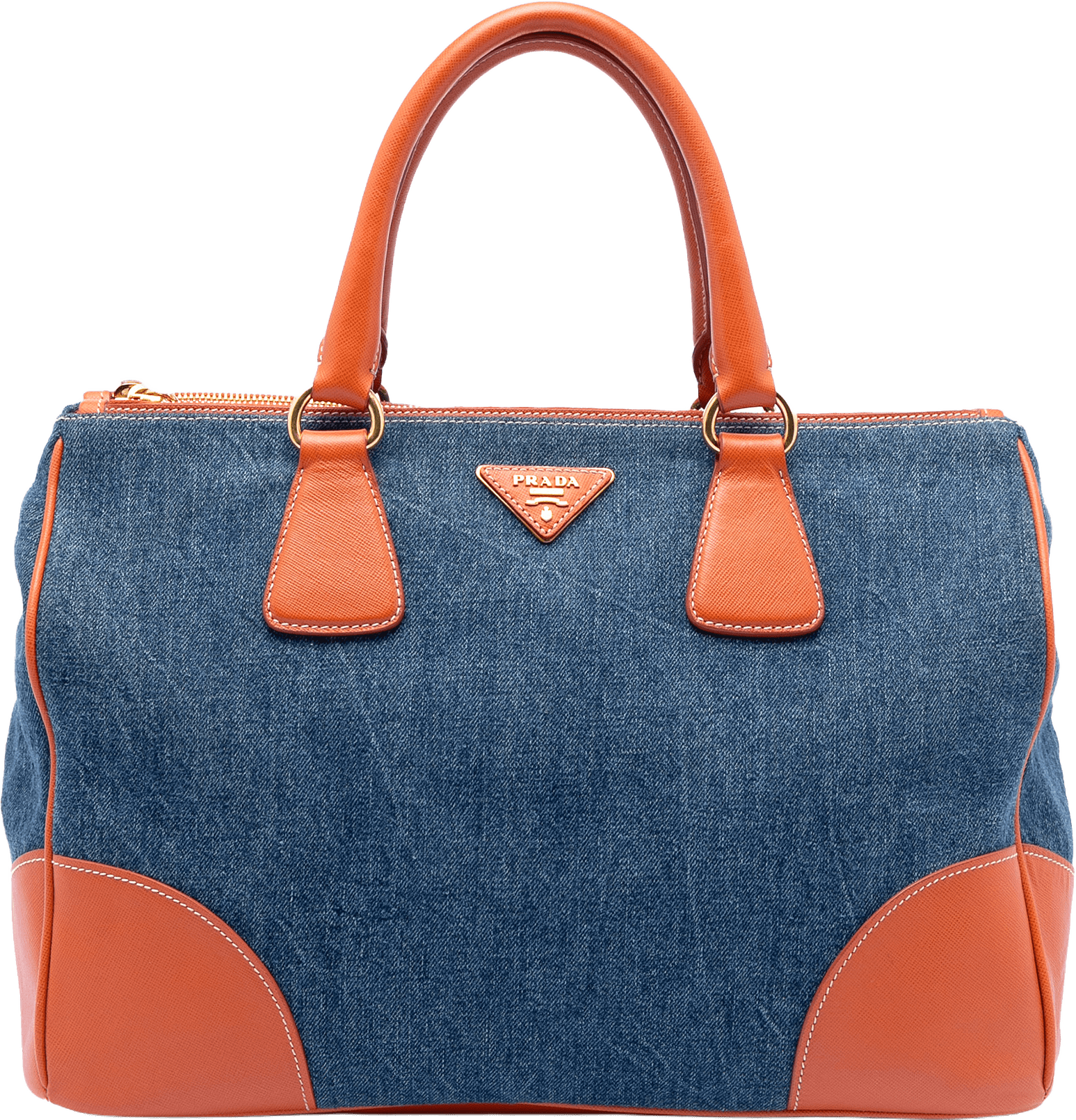 Prada Saffiano Trimmed Denim Handbag, från Luxclusif, i färgen denim.