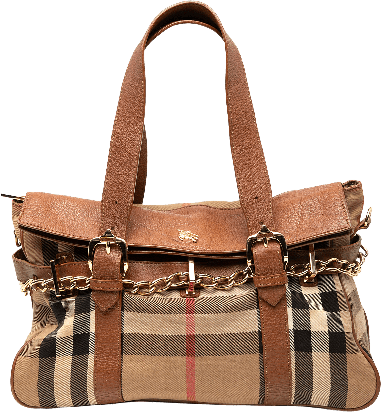 Burberry Leather Trimmed House Check Canvas Handbag, från Luxclusif, i färgen light brown.