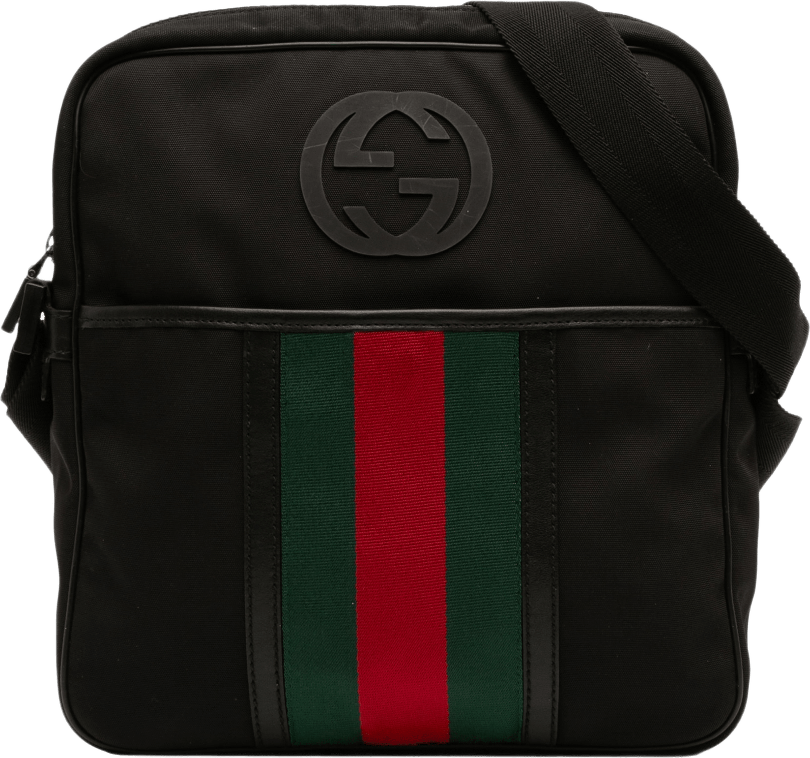 Gucci Nylon Interlocking G Web Crossbody, från Luxclusif, i färgen svart.