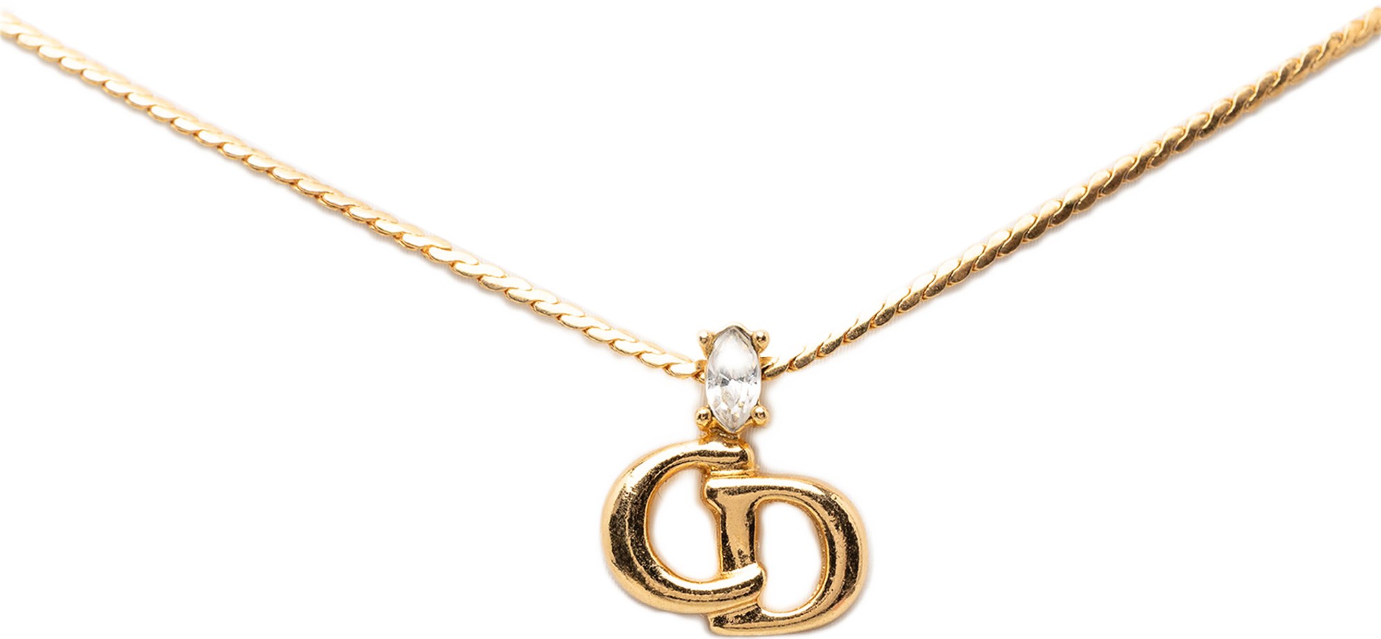 Dior Gold Plated Rhinestone Cd Pendant Necklace, från Luxclusif, i färgen gold.