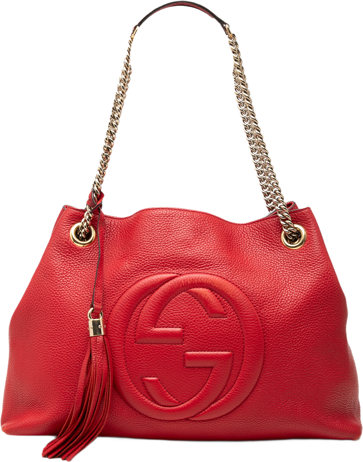 Gucci Medium Calfskin Soho Chain Tote, från Luxclusif, i färgen röd.
