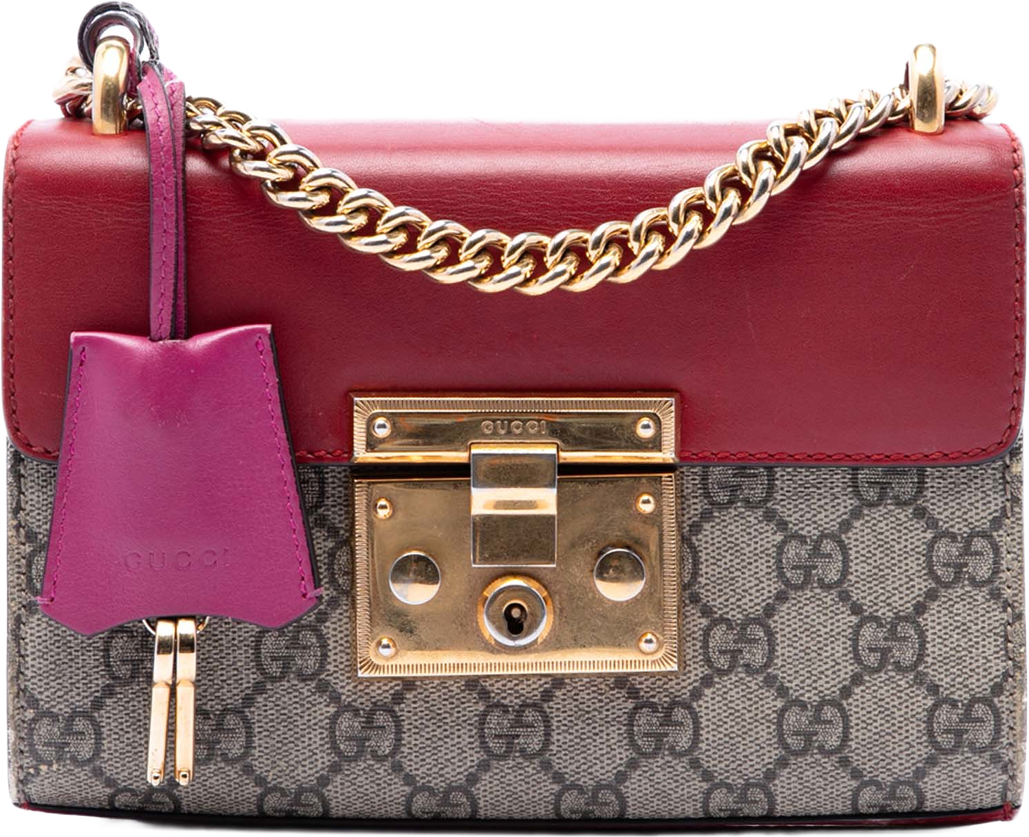 Gucci Small Gg Supreme Padlock Crossbody, från Luxclusif, i färgen beige.