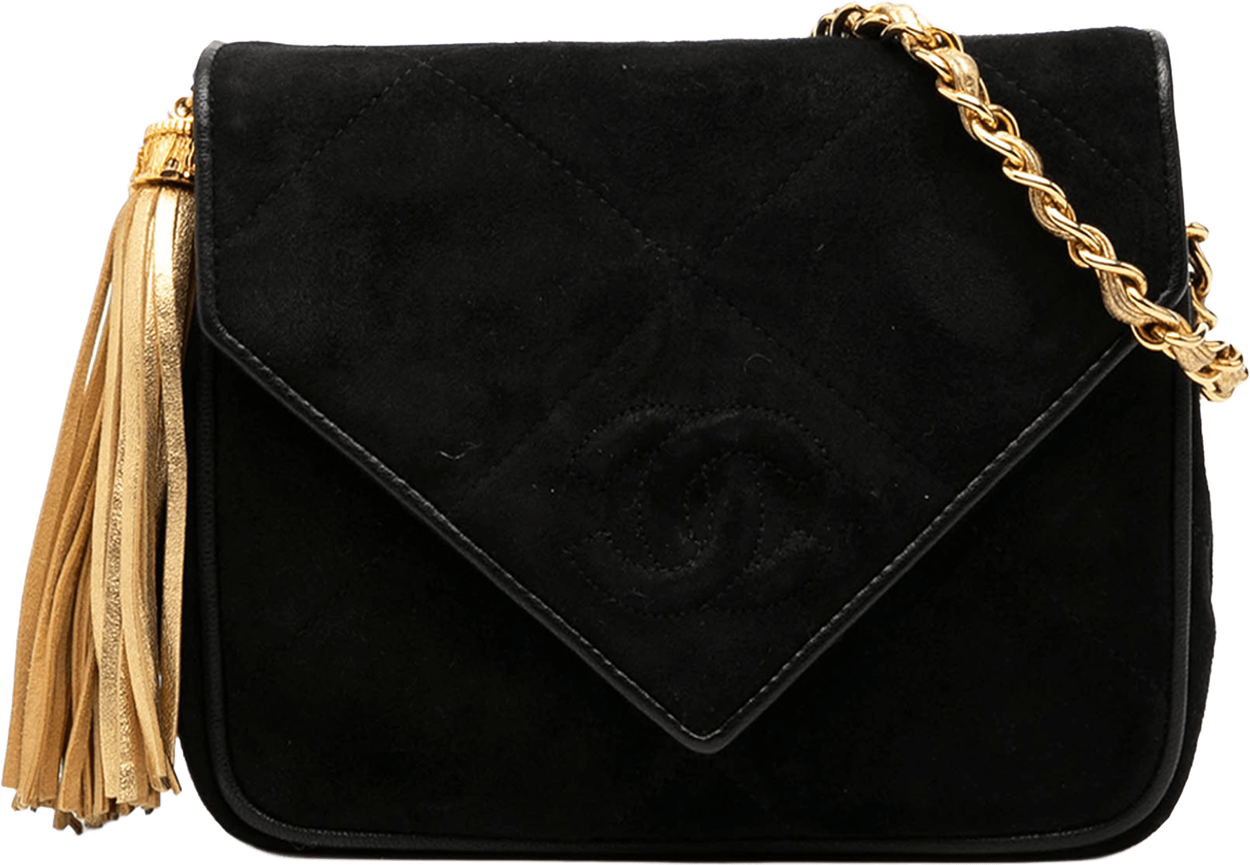 Chanel Cc Suede Tassel Crossbody, från Luxclusif, i färgen black.