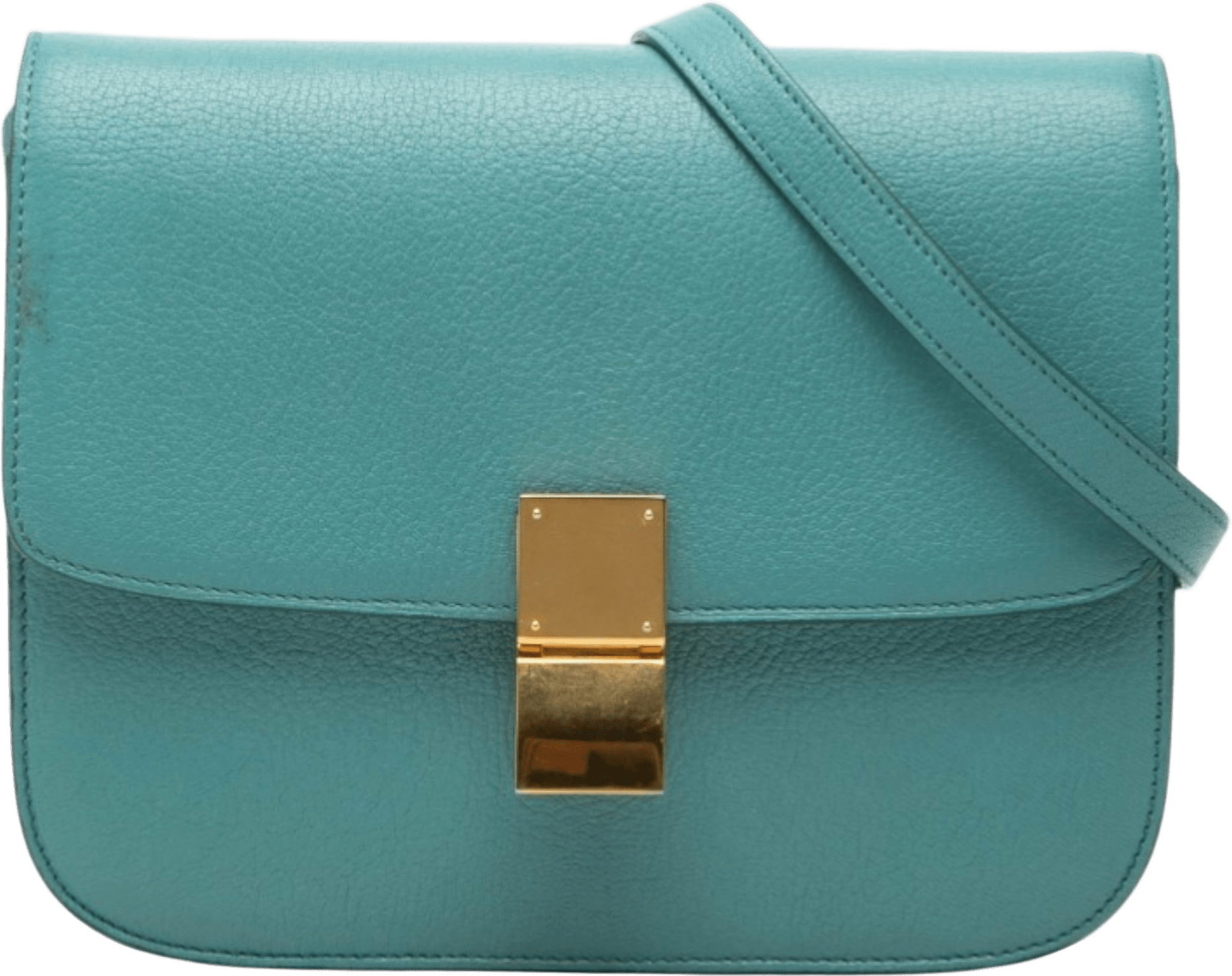 Celine Medium Calfskin Classic Box, från Luxclusif, i färgen peacock.