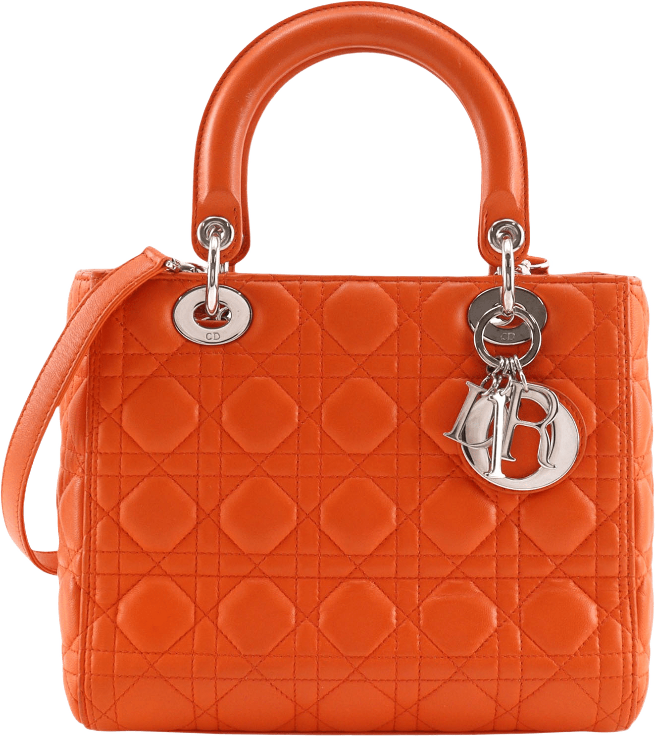Dior Medium Lambskin Cannage Lady Dior, från Luxclusif, i färgen orange.