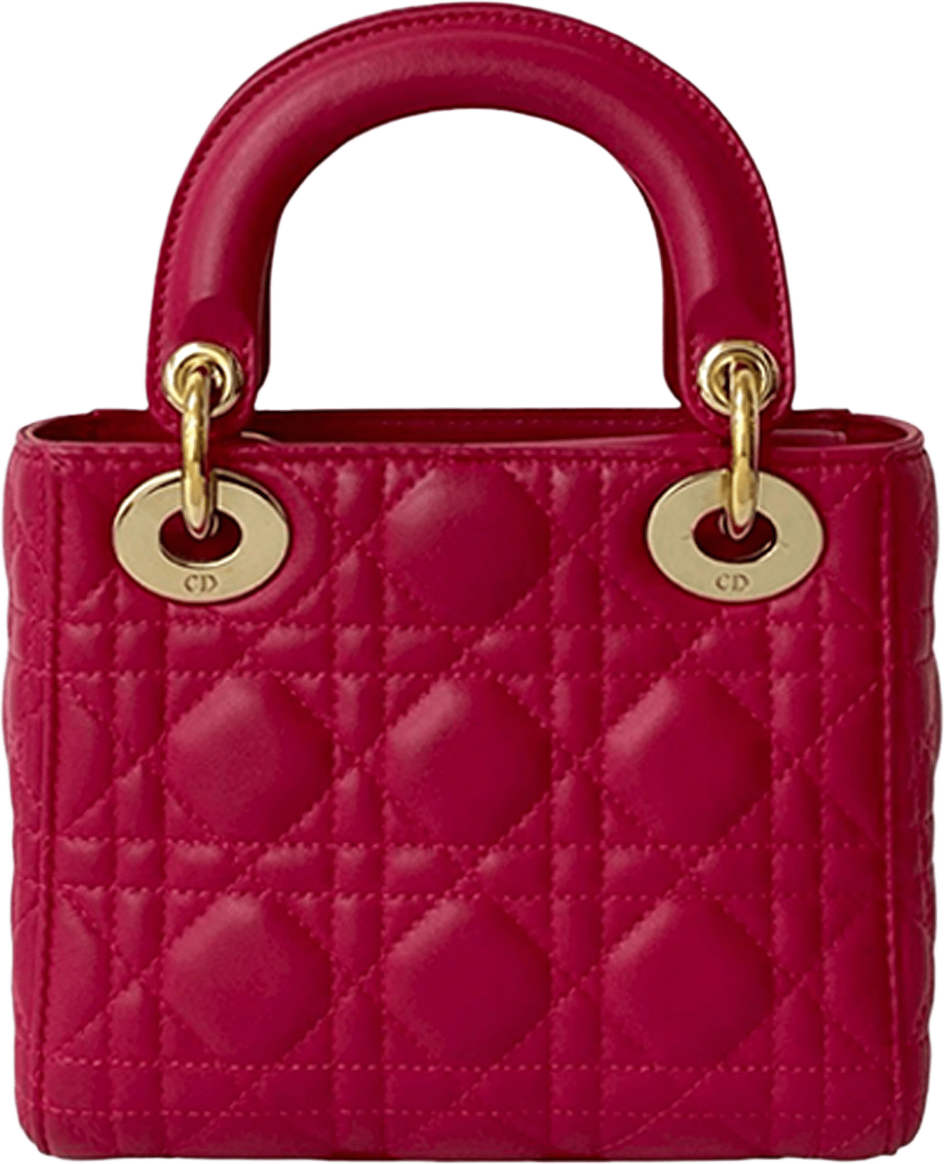 Dior Mini Lambskin Cannage Lady Dior, från Luxclusif, i färgen dark pink.