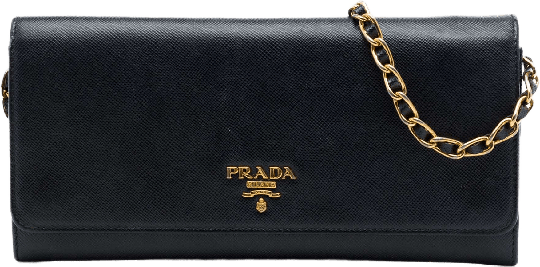 Prada Saffiano Wallet On Chain, från Luxclusif, i färgen svart.