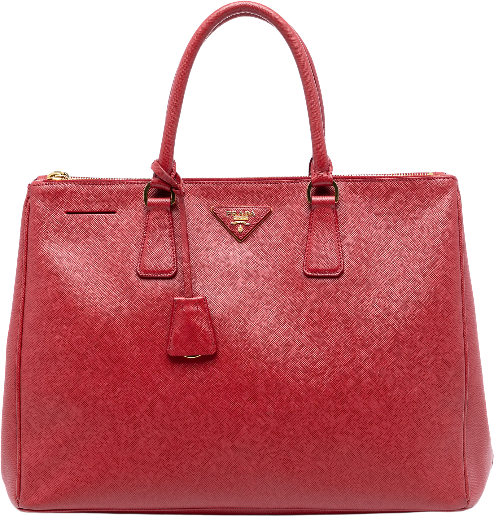 Prada Large Saffiano Lux Galleria Double Zip Satchel, från Luxclusif, i färgen red.