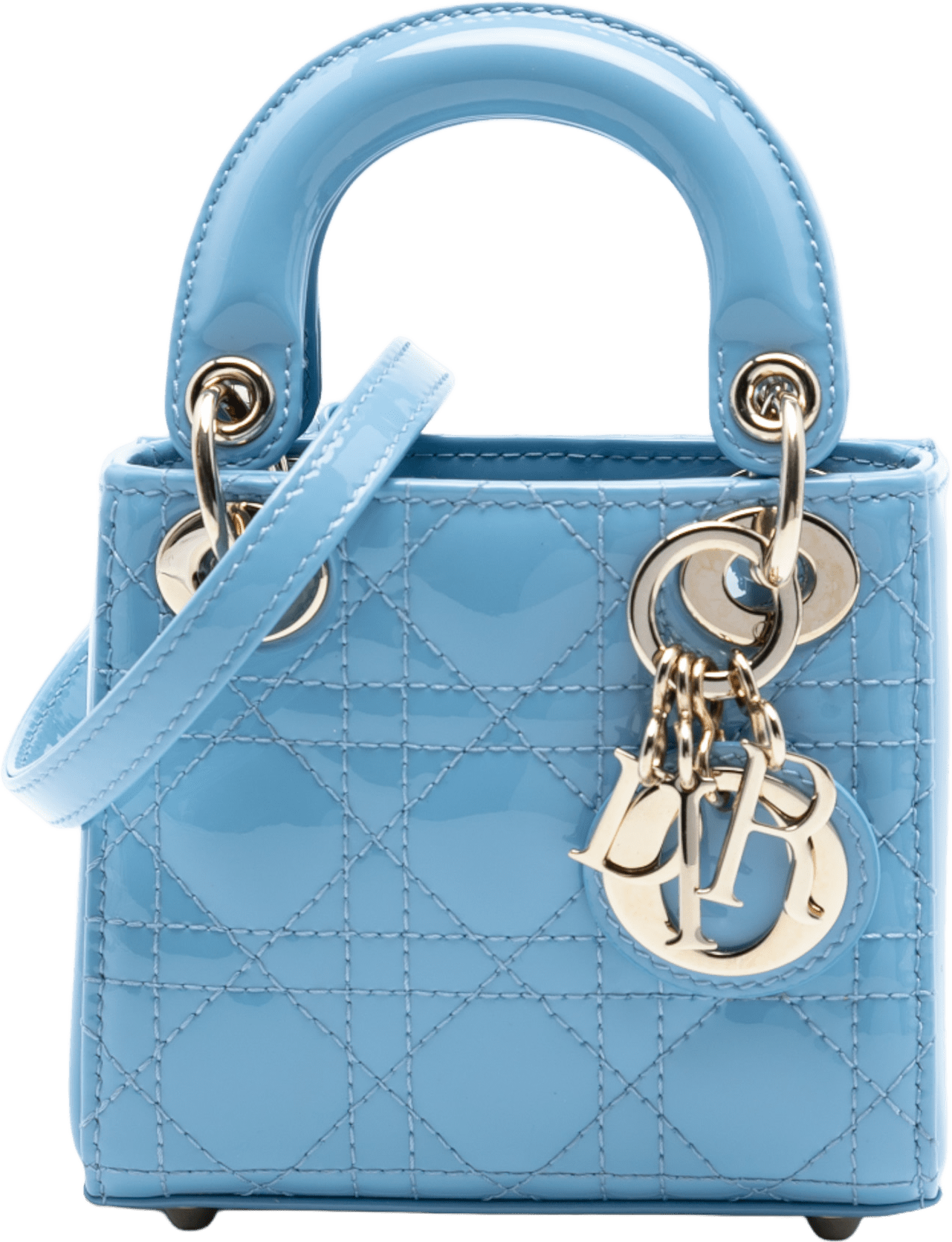 Dior Micro Patent Cannage Lady Dior, från Luxclusif, i färgen light blue.