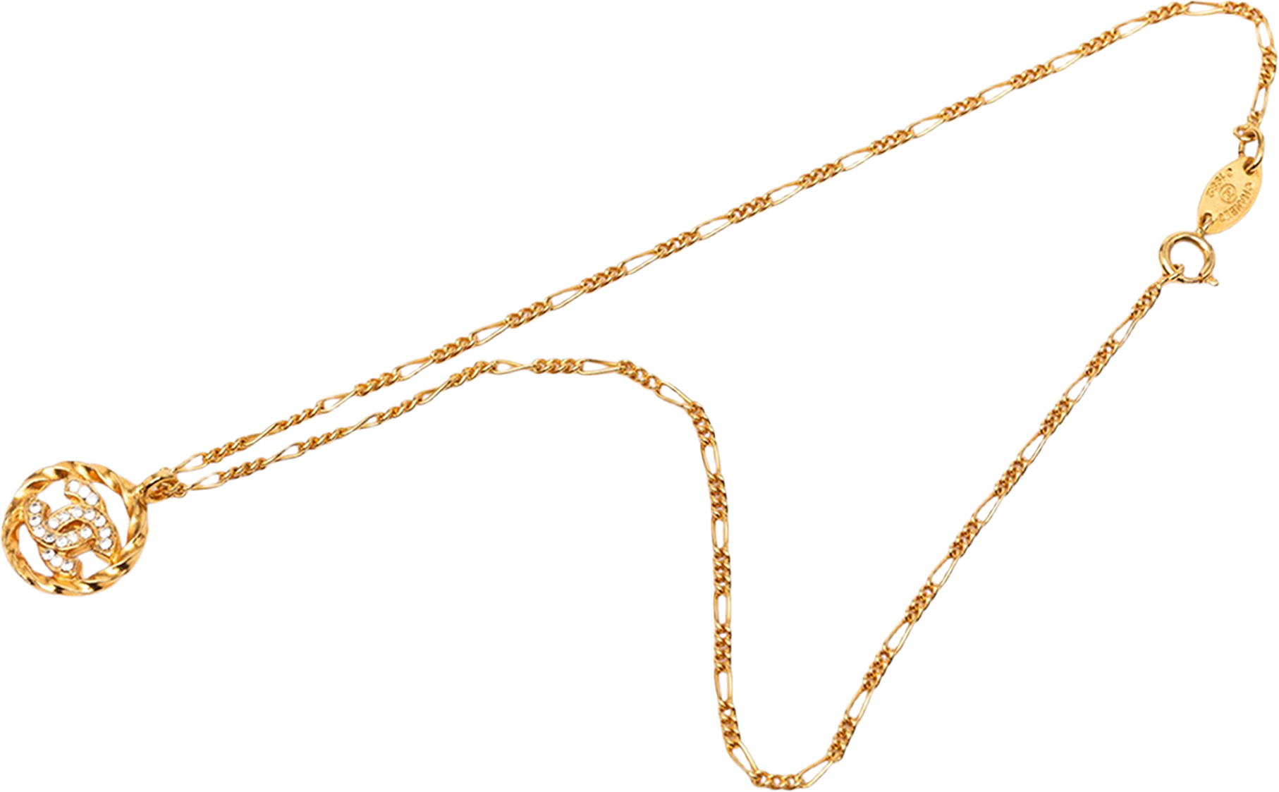 Chanel Cc Gold Plated Strass Pendant Necklace, från Luxclusif, i färgen gold.
