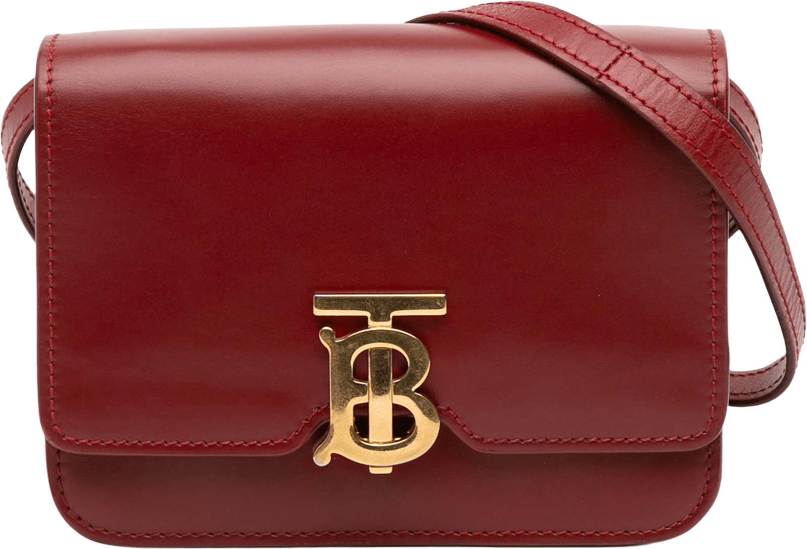 Burberry Mini Leather Tb Crossbody, från Luxclusif, i färgen red.