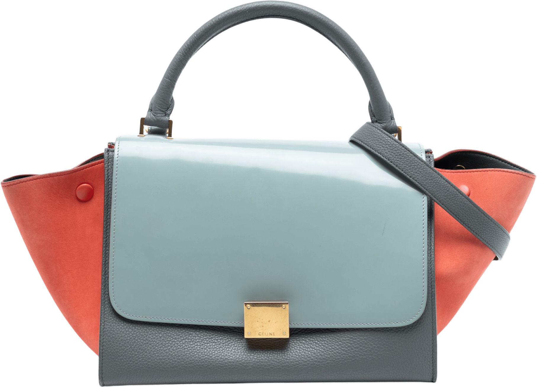 Celine Small Tricolor Leather Trapeze Satchel, från Luxclusif, i färgen dark gray.
