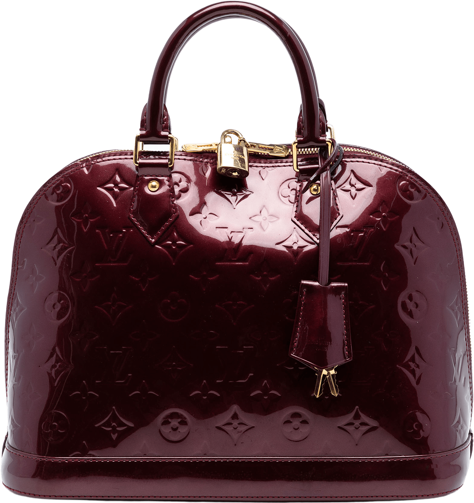 Louis Vuitton Monogram Vernis Alma Pm, från Luxclusif, i färgen burgundy.