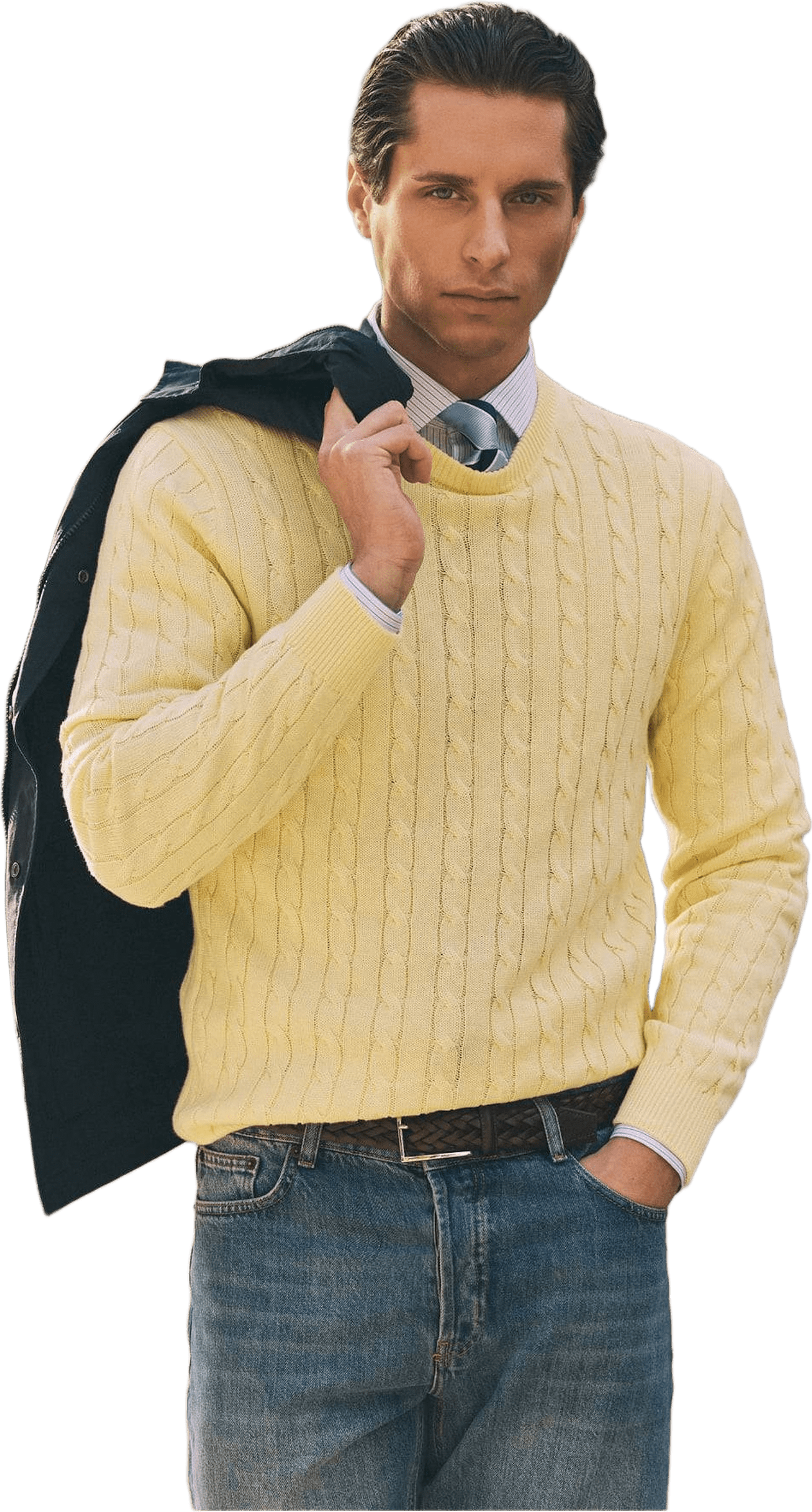 Cotton Cable Knitted Crew Neck Sweater (haidar), från John Henric, i färgen yellow.