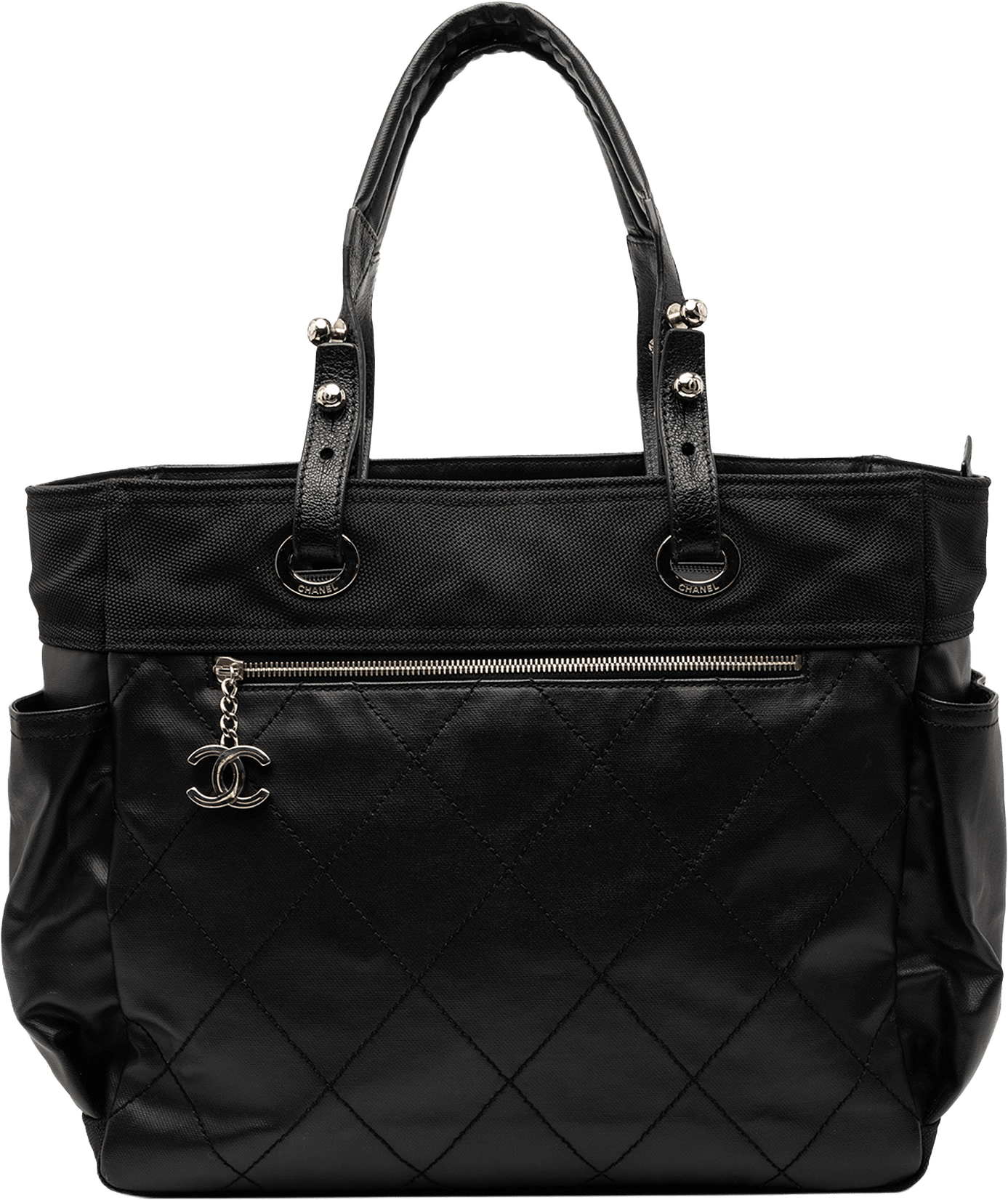 Chanel Large Quilted Coated Canvas Paris Biarritz Tote, från Luxclusif, i färgen black.